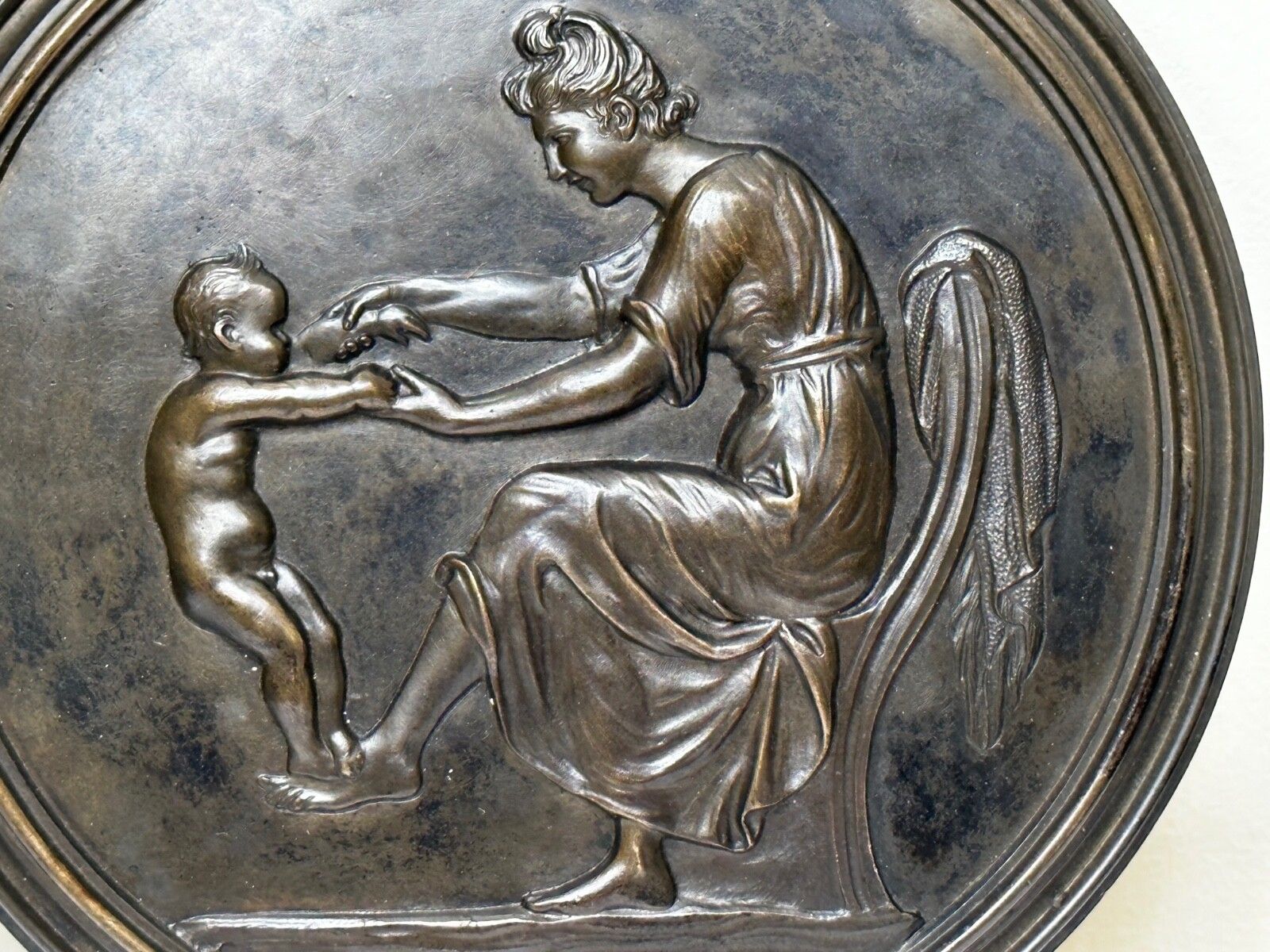 19th Century Coalbrookdale Bronze Circular Plaque Mother Holding Her Child photo buy