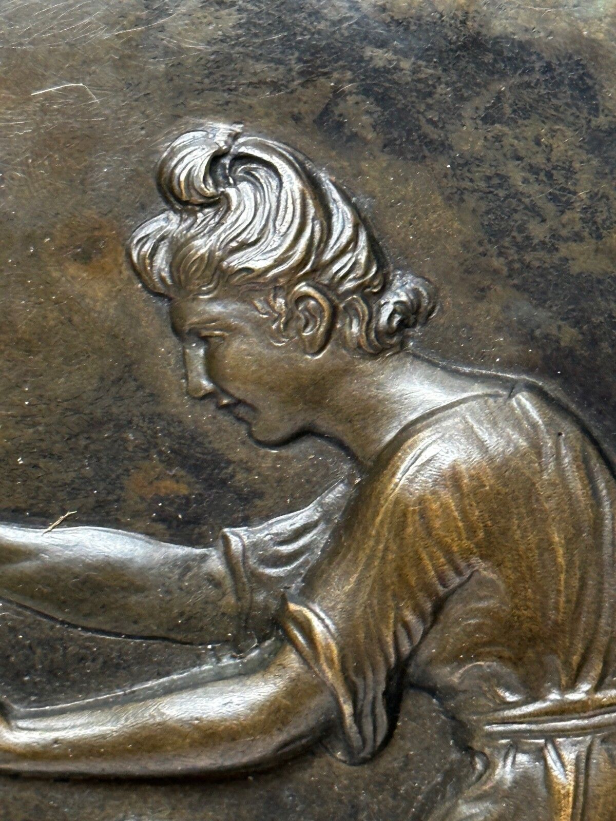 Kunst 19e-eeuwse Coalbrookdale bronzen ronde plaquette, moeder met kind photo