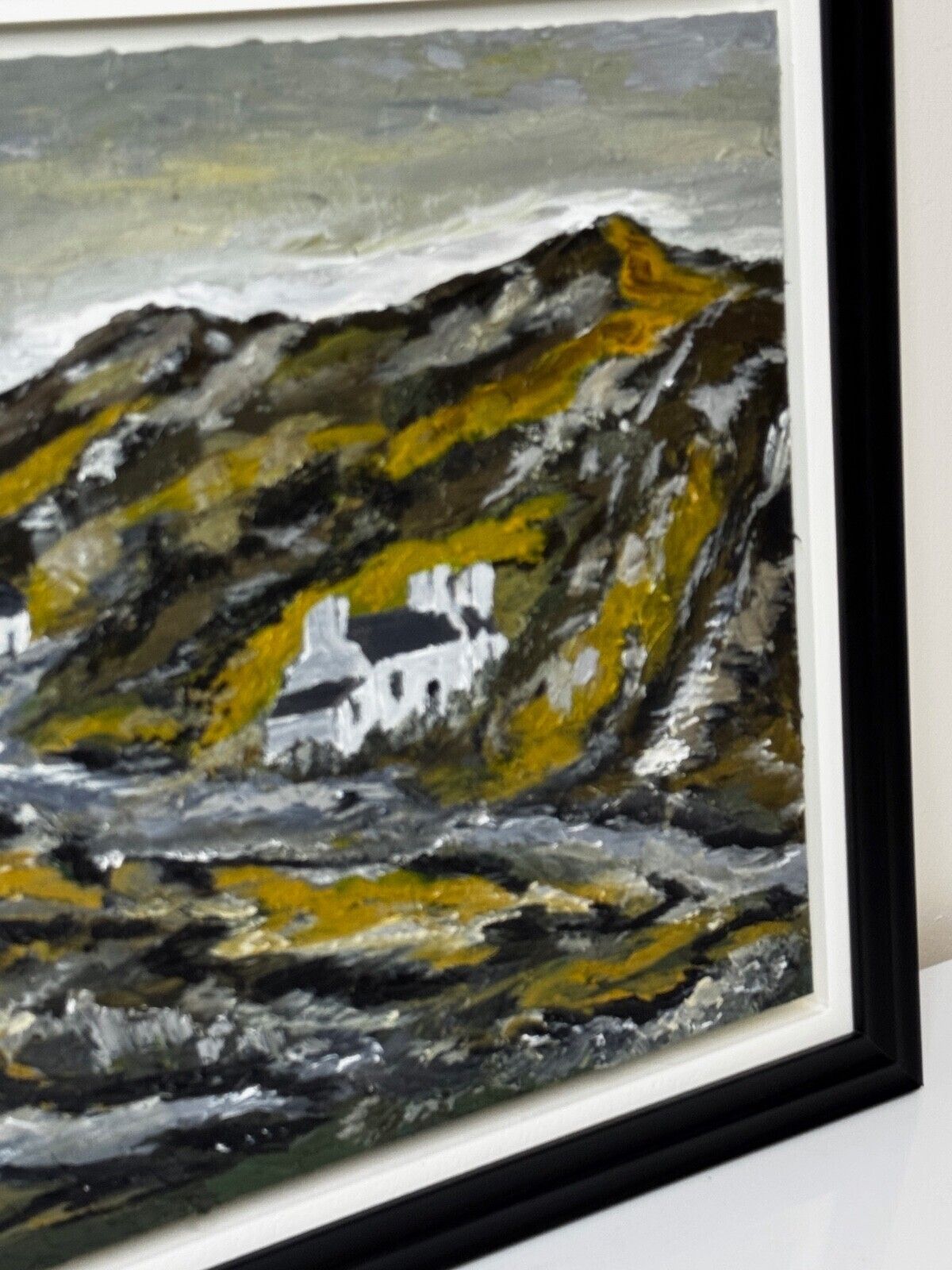 Welsh Landscape Painting Cottages, Carneddau Mountains Snowdonia After Kyffin Williams photo for sale