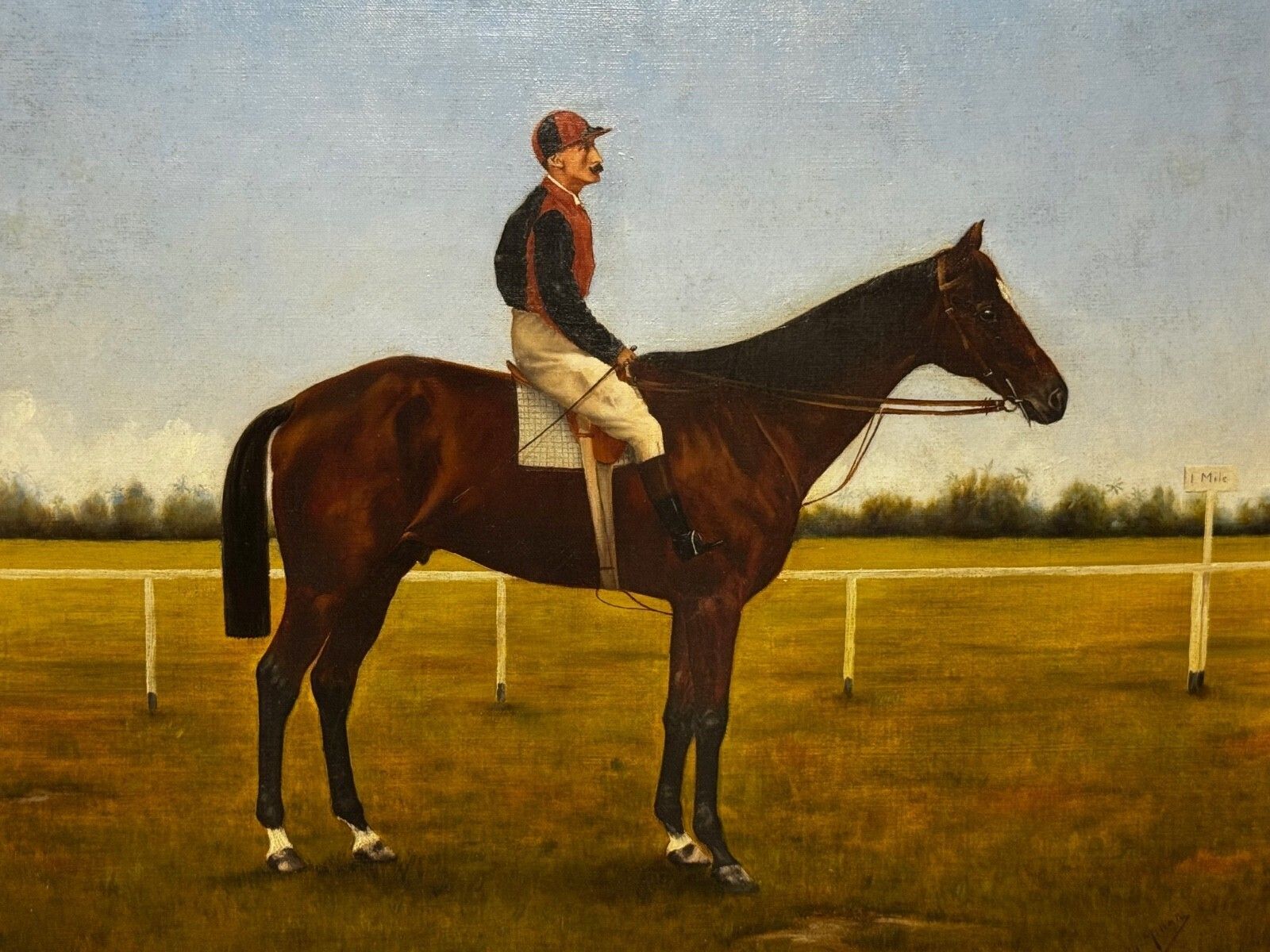 19e-eeuws ruitersschilderij, olieverf, Master Walter, winnaar Governor's Cup, Colombo Races, in de stijl van Harry Hall photo furniture
