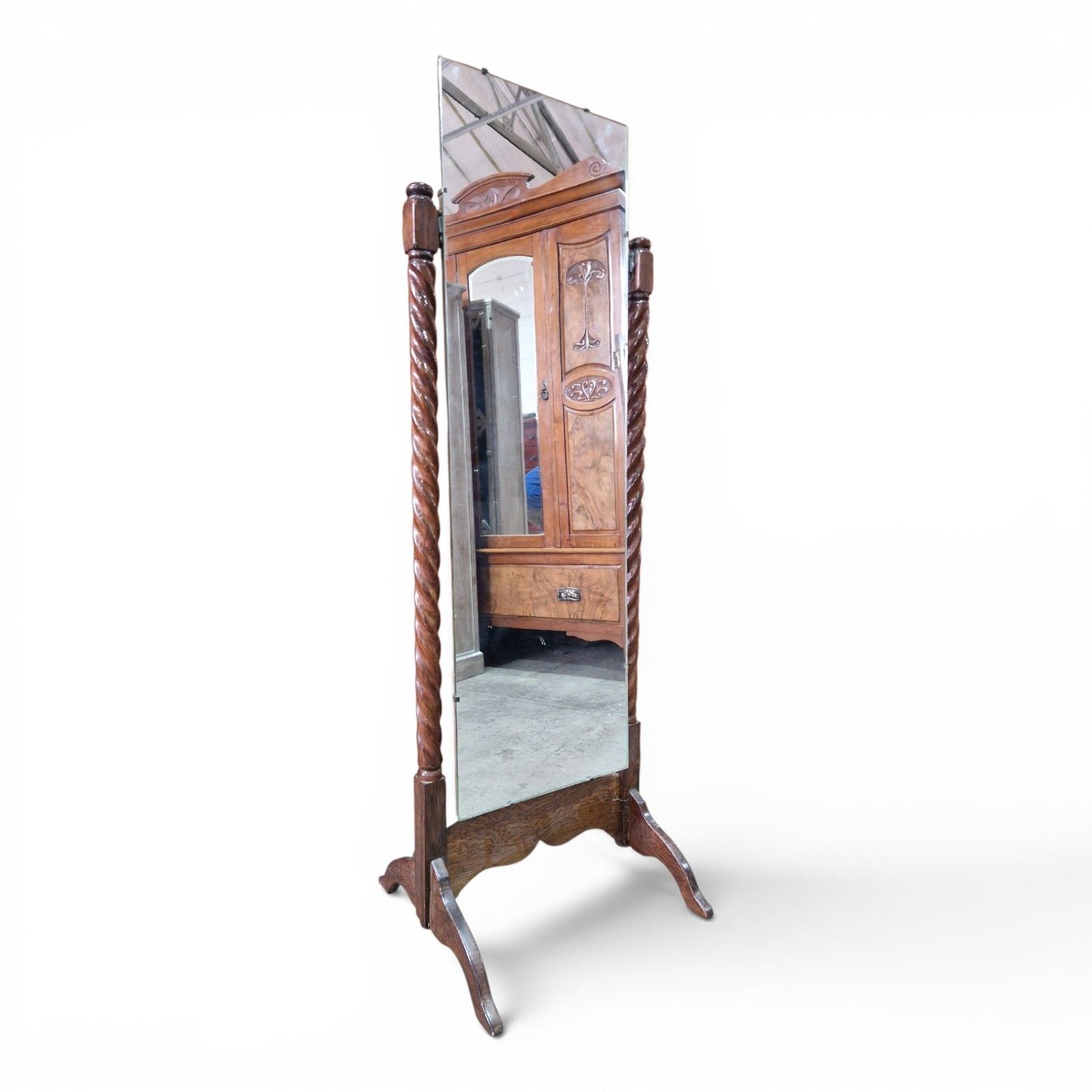 Vintage Cheval Mirror Barley Twist Stand Early 20th Century Tilting Mirror Oak photo buy