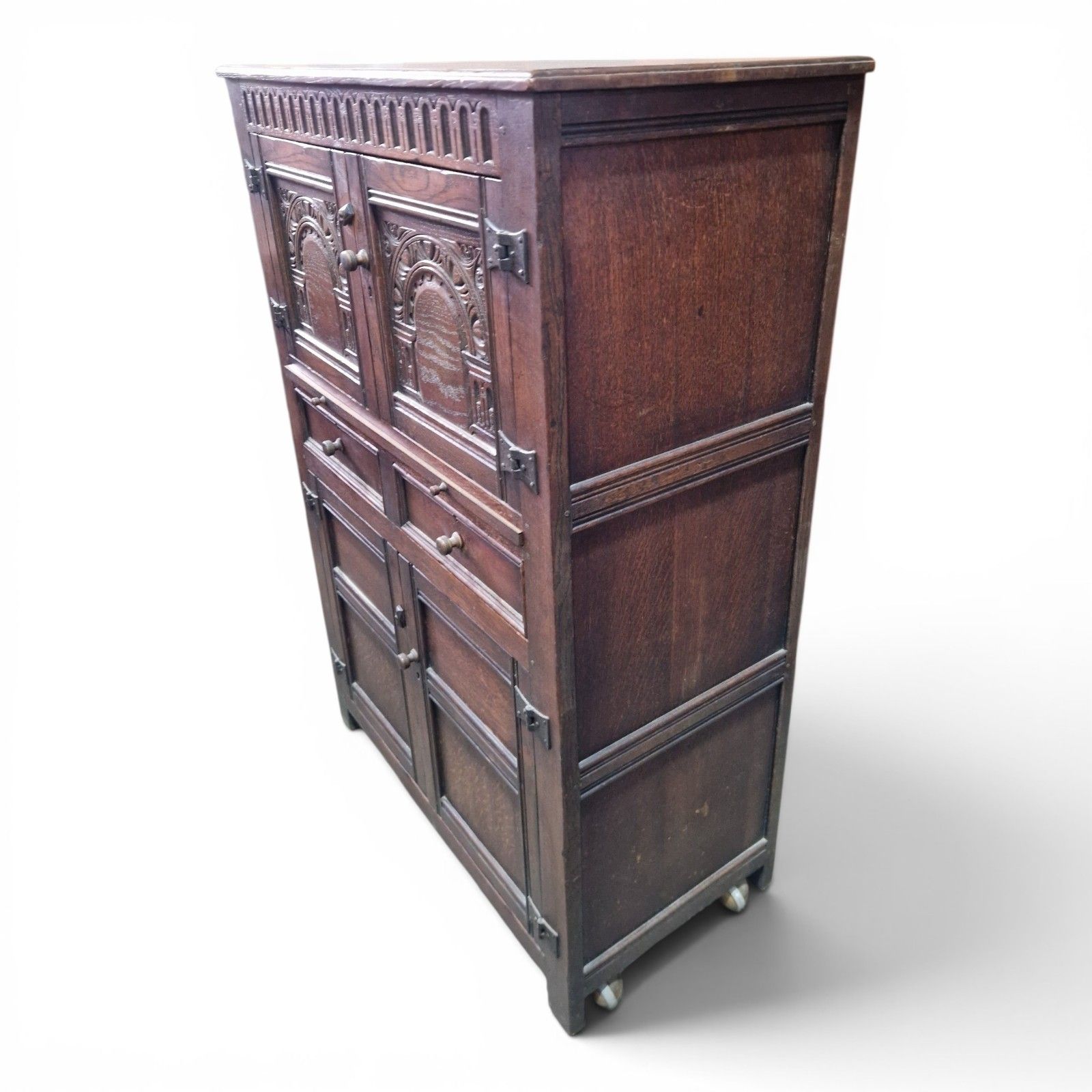 Carved Oak Drinks Cabinet Bar Cocktail Cupboard Drawers Slide Antique Style photo buy