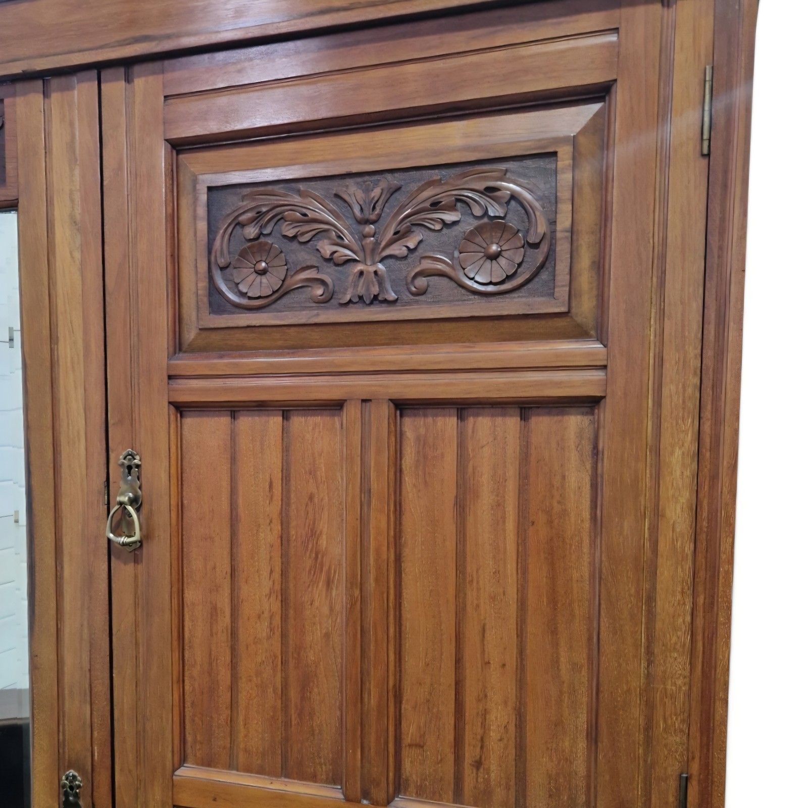 Antique Scottish Ash Wardrobe Mirror Door Antique Combination Armoire Victorian photo for sale