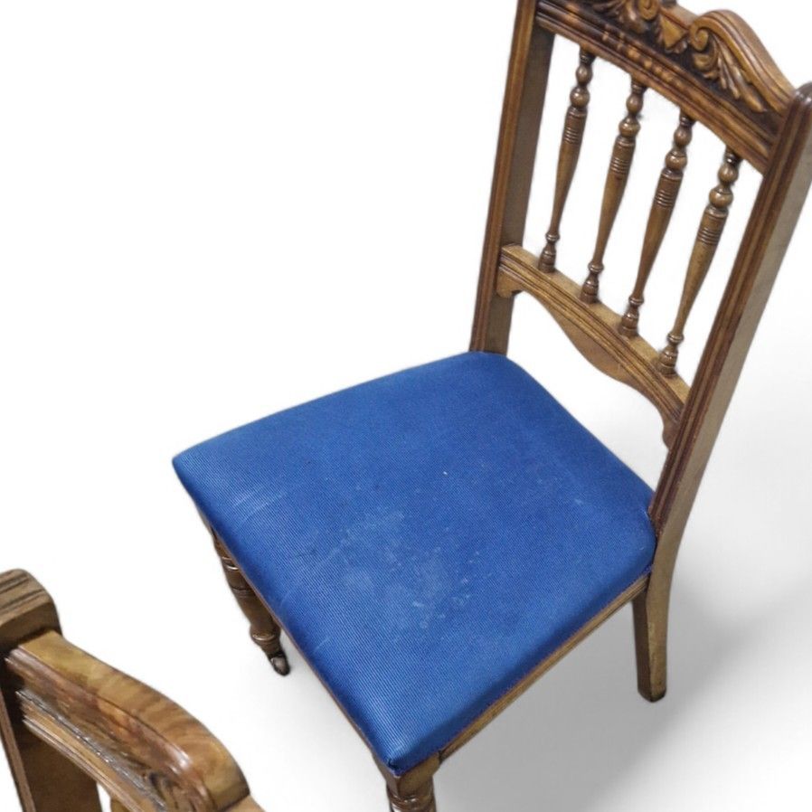 190.0 Antique Walnut Chairs Set Of 6 Carved Wood Kitchen / Spindle Back Dining Chairs photo
