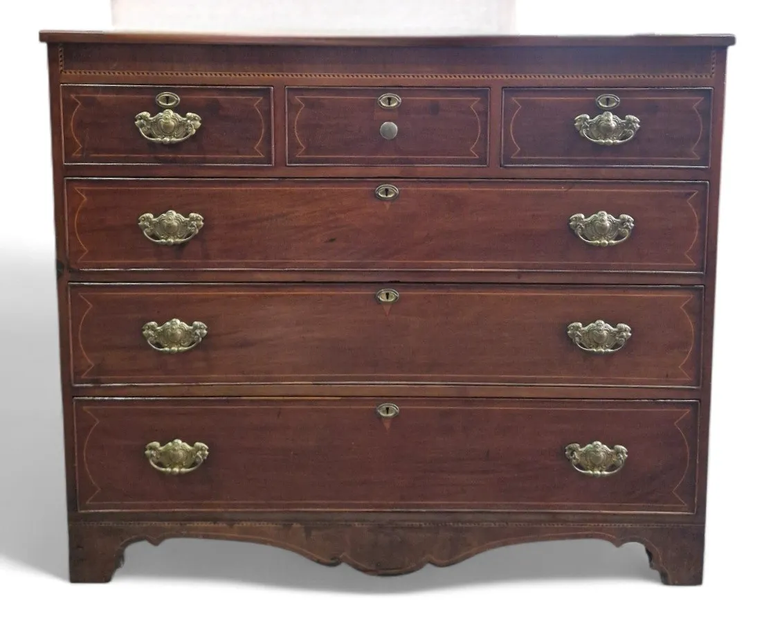 Antique Georgian Mahogany Chest Of Drawers Inlaid 6 Drawer Large Chest