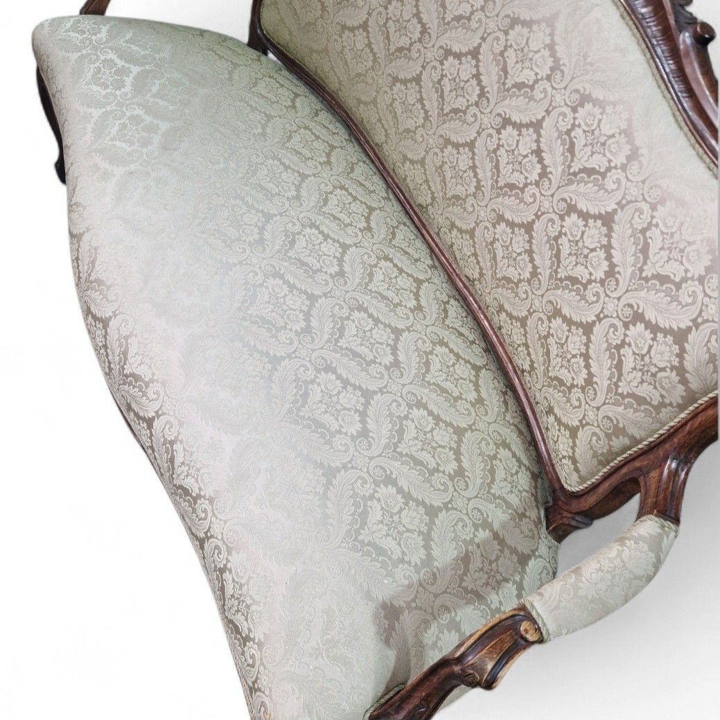 Antique Style French Carved Sofa Settee Louis XV Walnut Upholstered Seat photo vintage