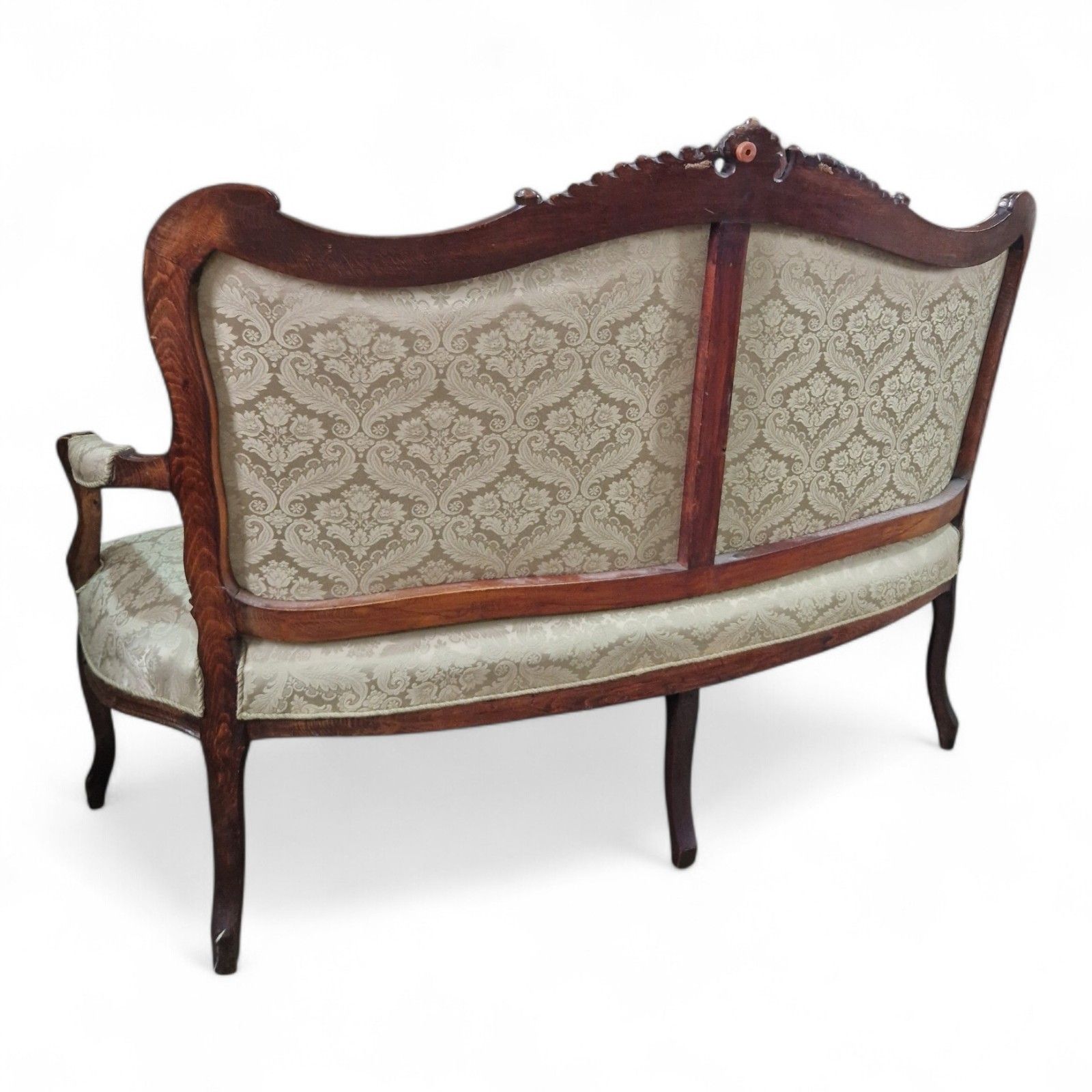 photo vintage Antique Style French Carved Sofa Settee Louis XV Walnut Upholstered Seat