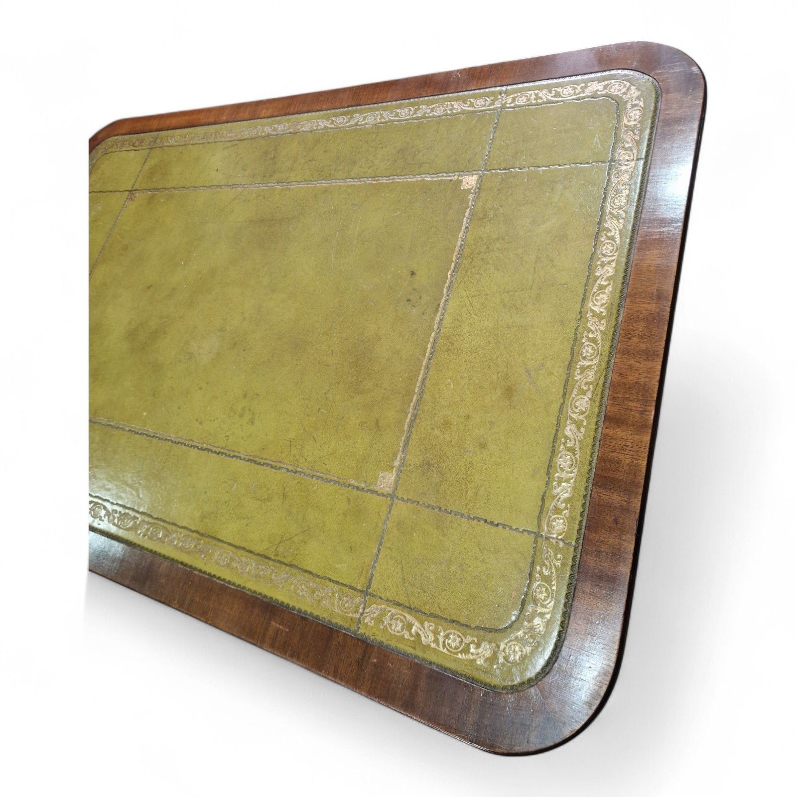 Antique Style Games Table Coffee Table Green Leather Top Paw Feet Castors Large photo vintage
