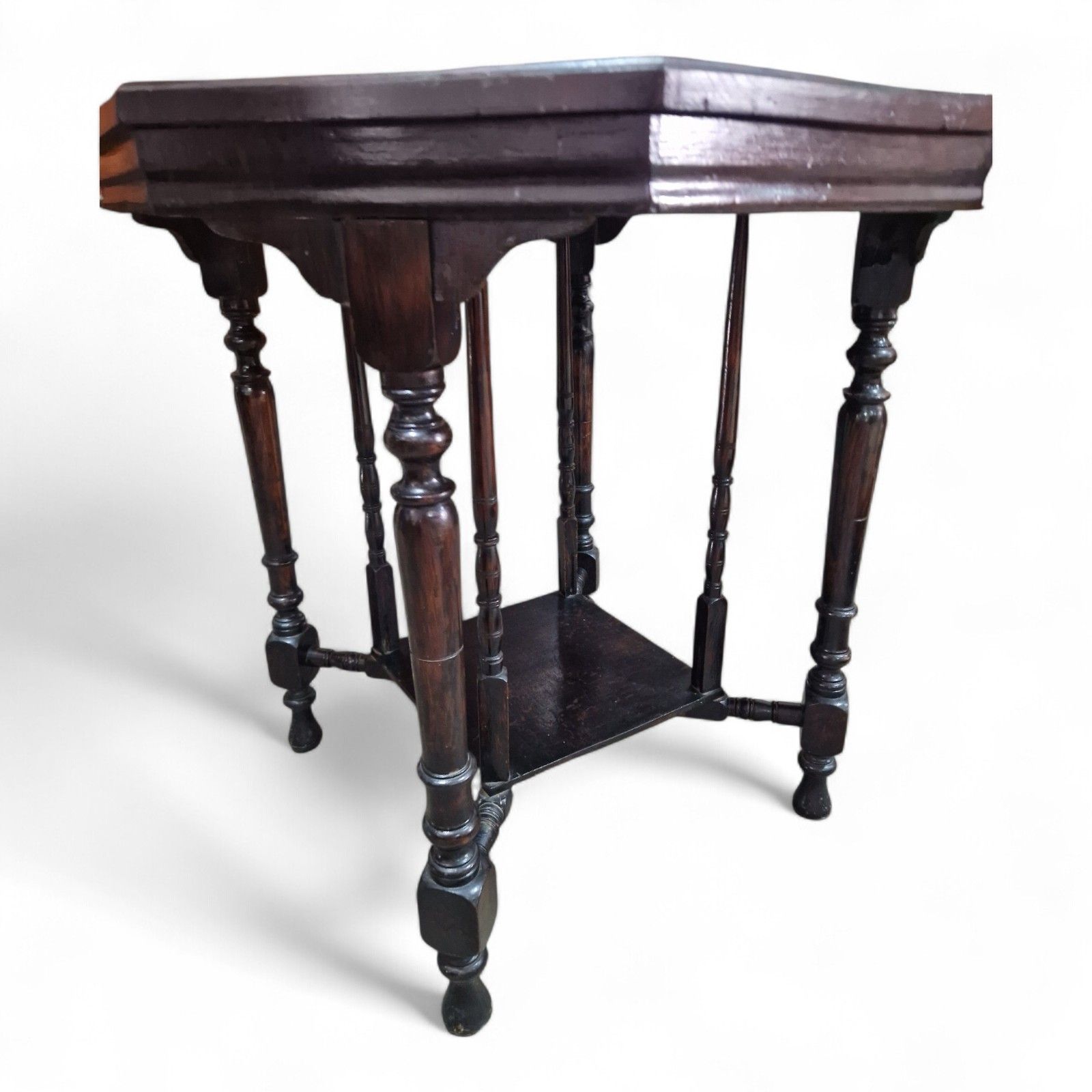 Victorian Octagonal Occasional Table 2 Tier Solid Wood Turned Supports Antique photo Furniture