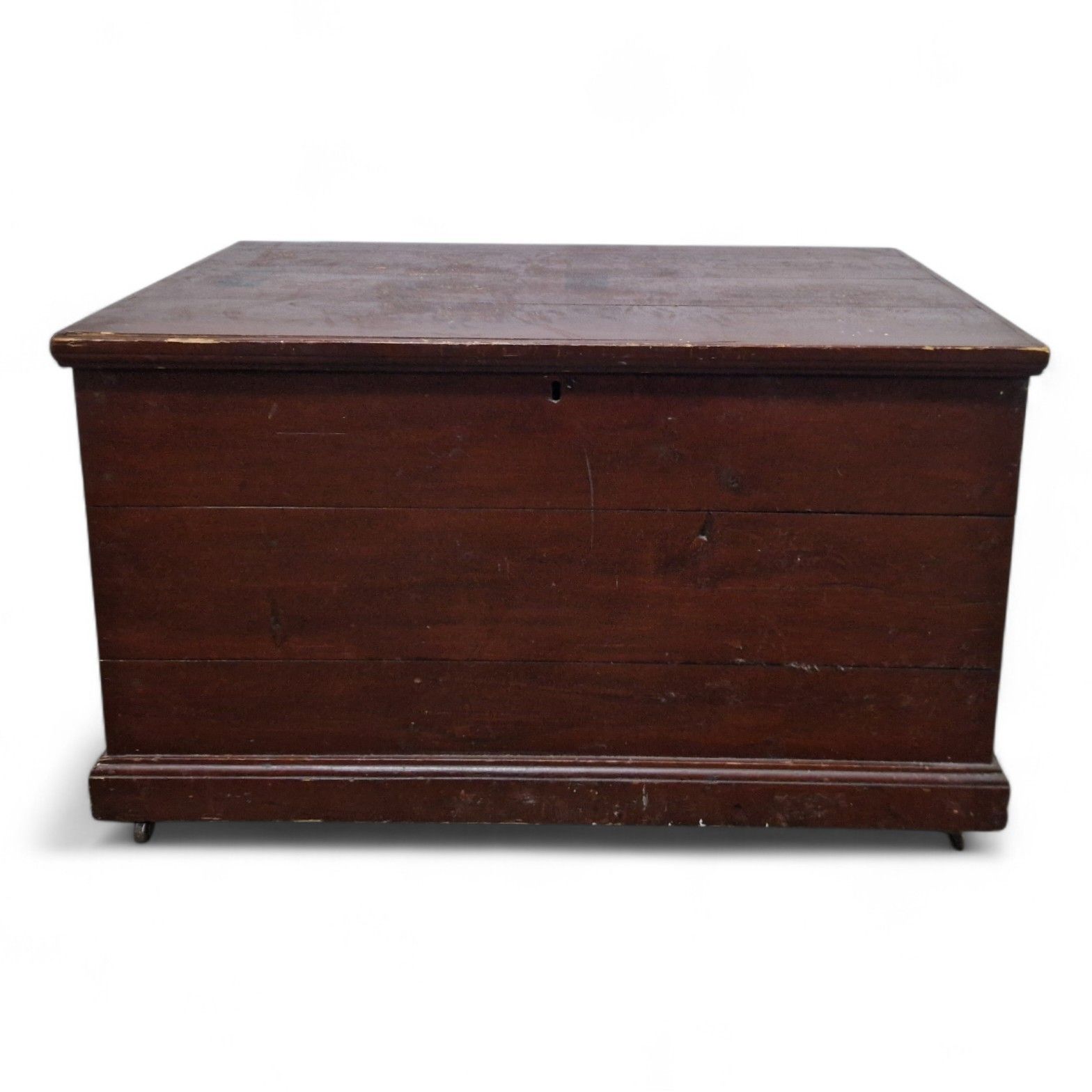 Furniture Antique Victorian Pine Box Flat Top Blanket Chest Wooden Storage Trunk photo