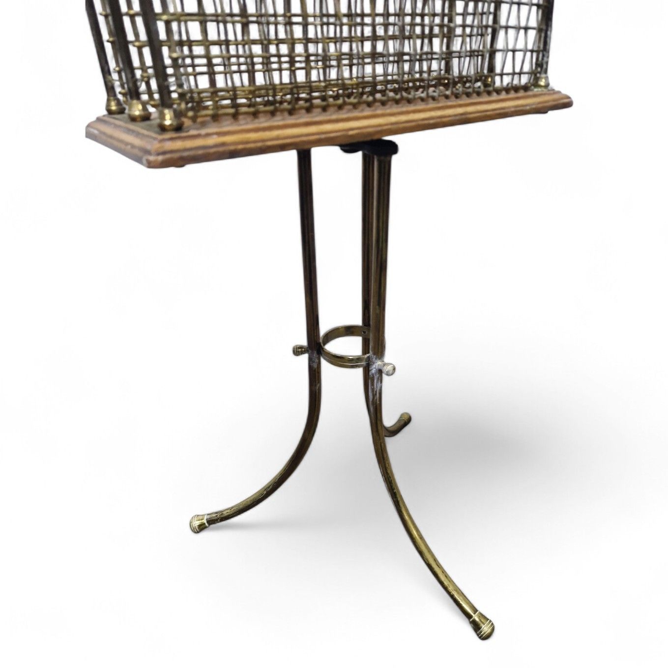 Art Deco Brass Magazine Stand Wire Rack With Handle Vintage Revolving Top photo buy