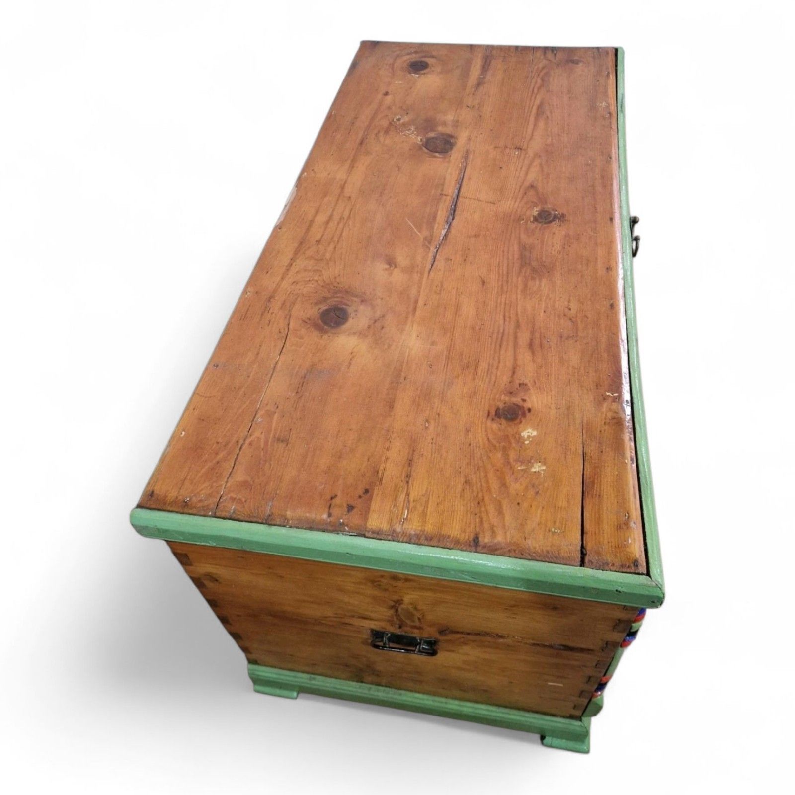 Pine Blanket Box Antique Wood Hand Painted Scandinavian Folk Art Storage Chest photo vintage