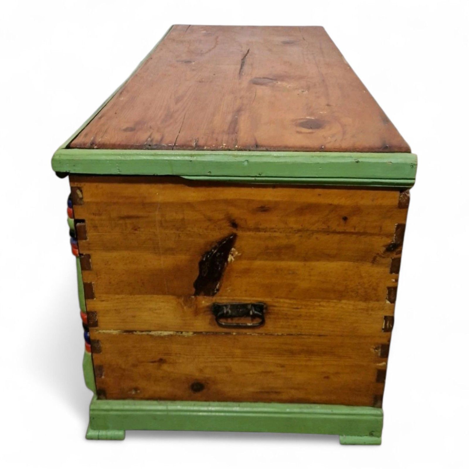 photo vintage Pine Blanket Box Antique Wood Hand Painted Scandinavian Folk Art Storage Chest