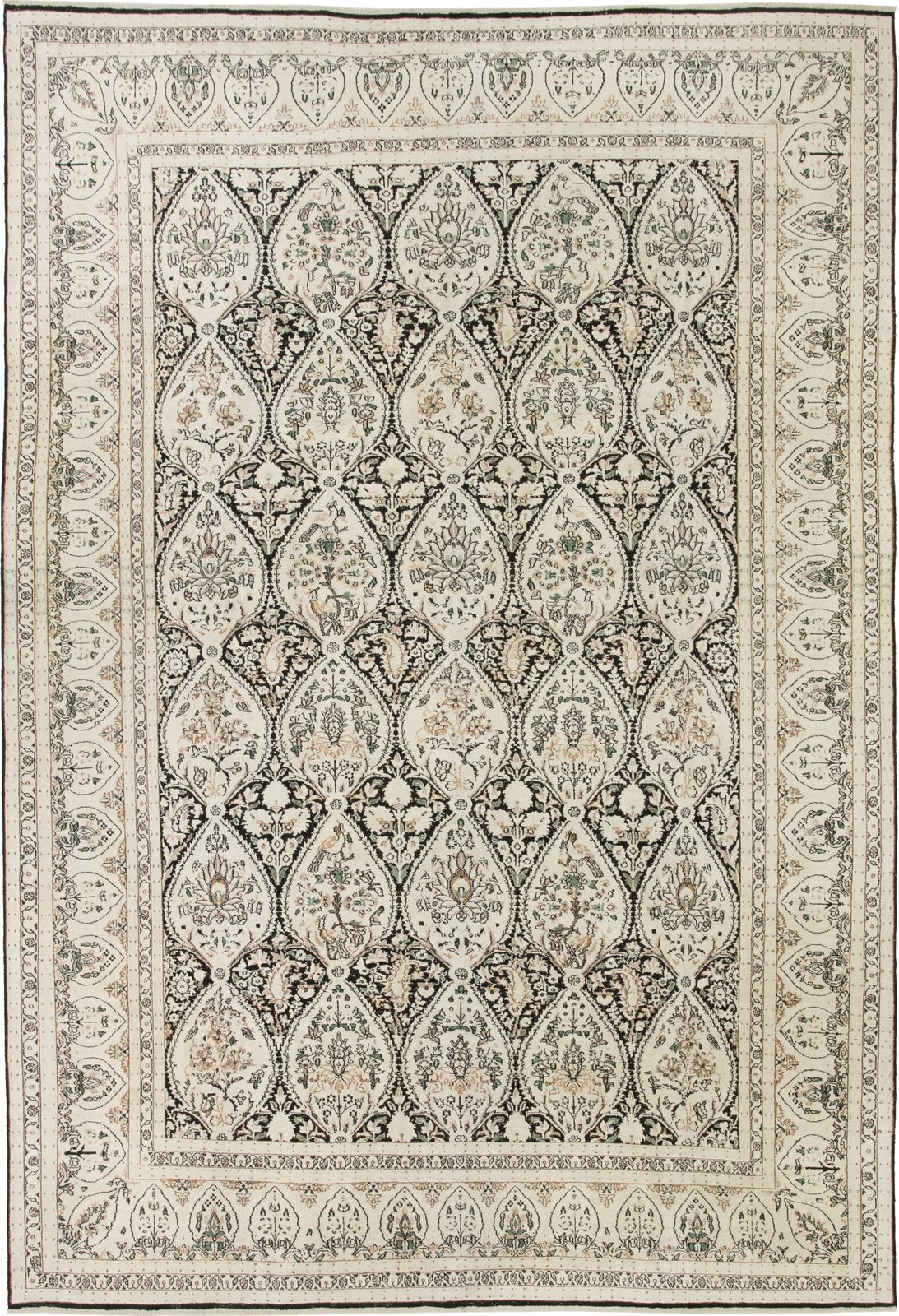Indian Cashmere Silk Rug, 301 × 205 Cm, Ivory And Black