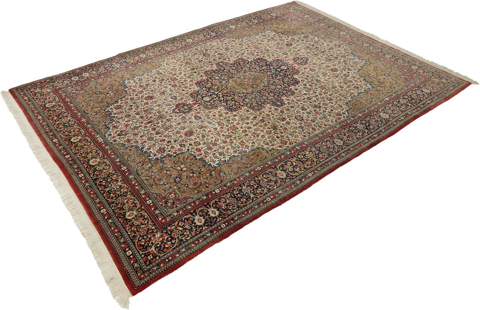 Ghom Rug, 307 × 215 Cm, Floral Medallion Design photo for sale