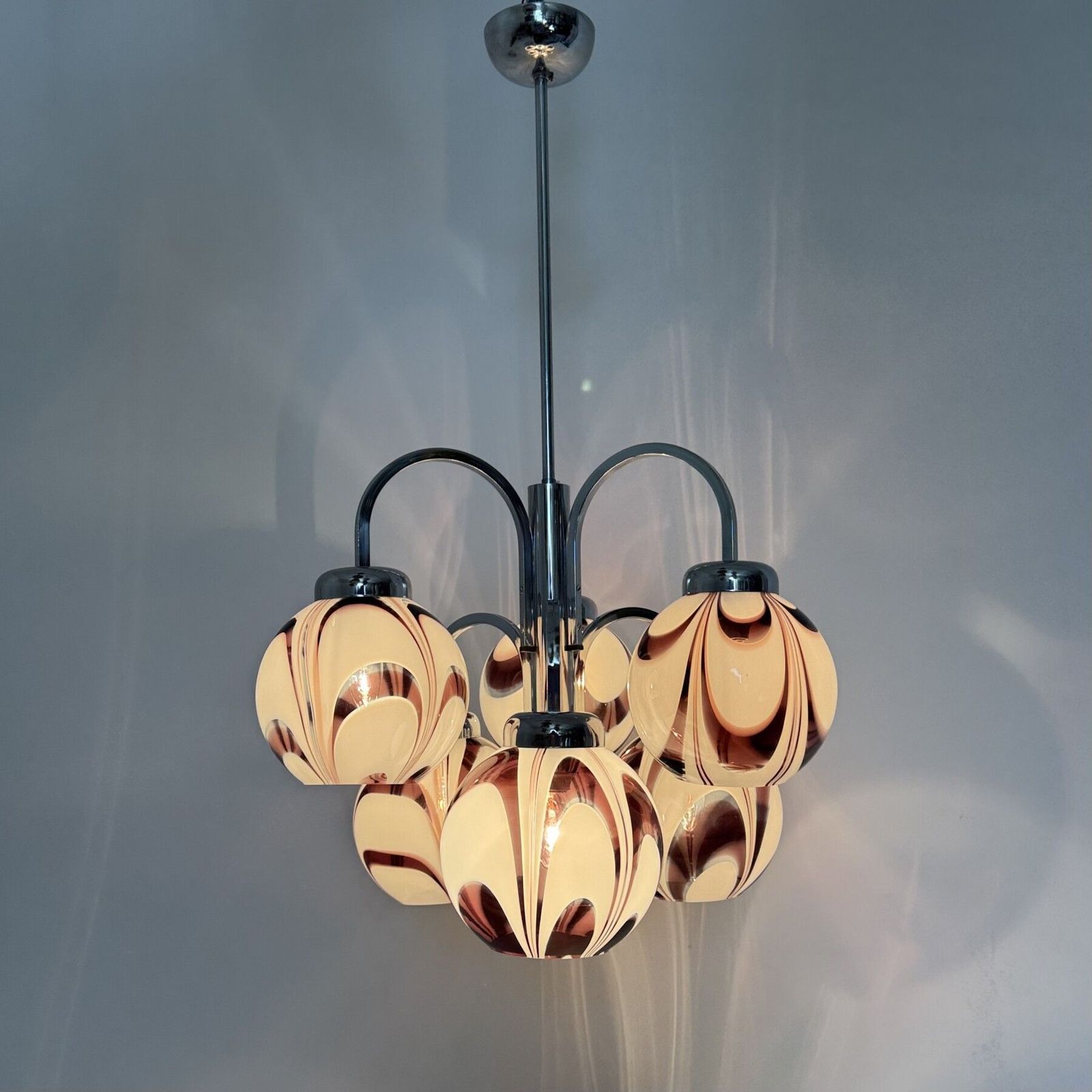 Xl Italian Purple And White Murano Glass Swirl Chandelier , 1970s photo Lighting