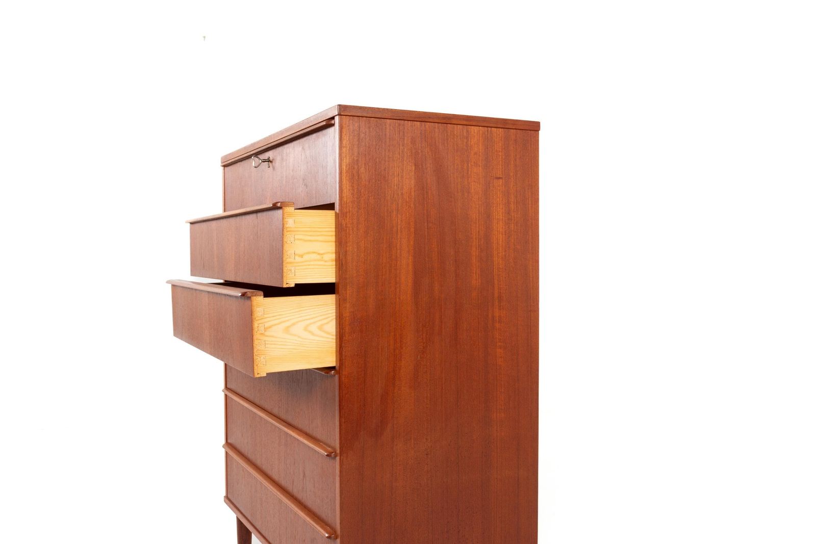 Vintage jaren 1960 Deense teakhouten tallboy ladekast met zes laden van Si Bomi Møbler photo 1042.0