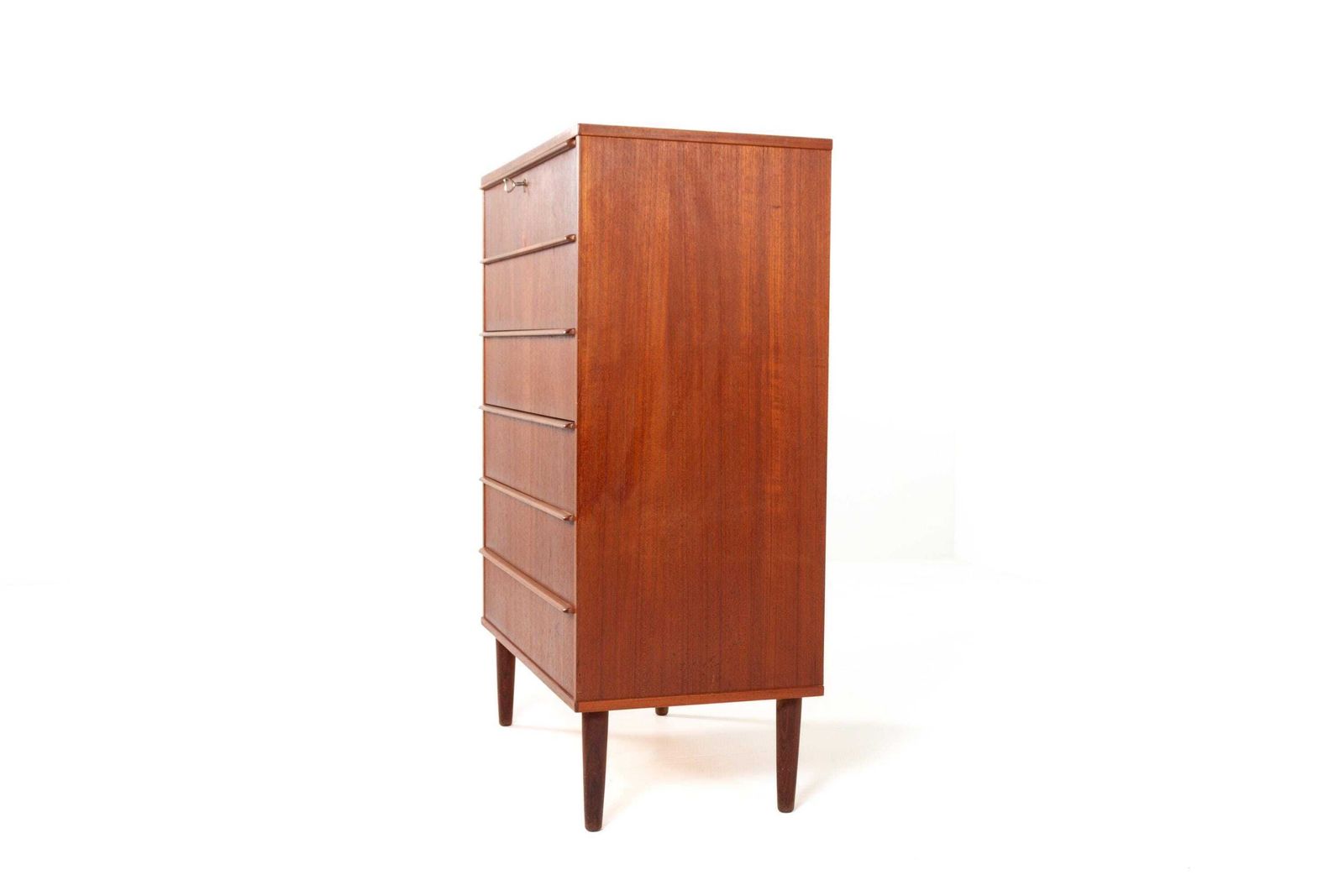 Vintage jaren 1960 Deense teakhouten tallboy ladekast met zes laden van Si Bomi Møbler photo buy