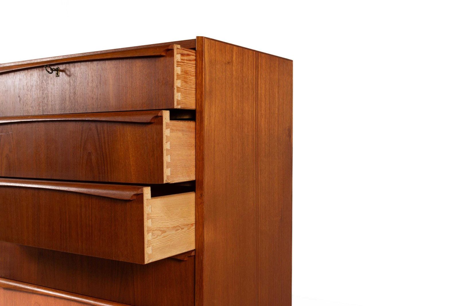 Vintage jaren 1960 teakhouten tallboy ladekast met zes laden, Denemarken photo furniture