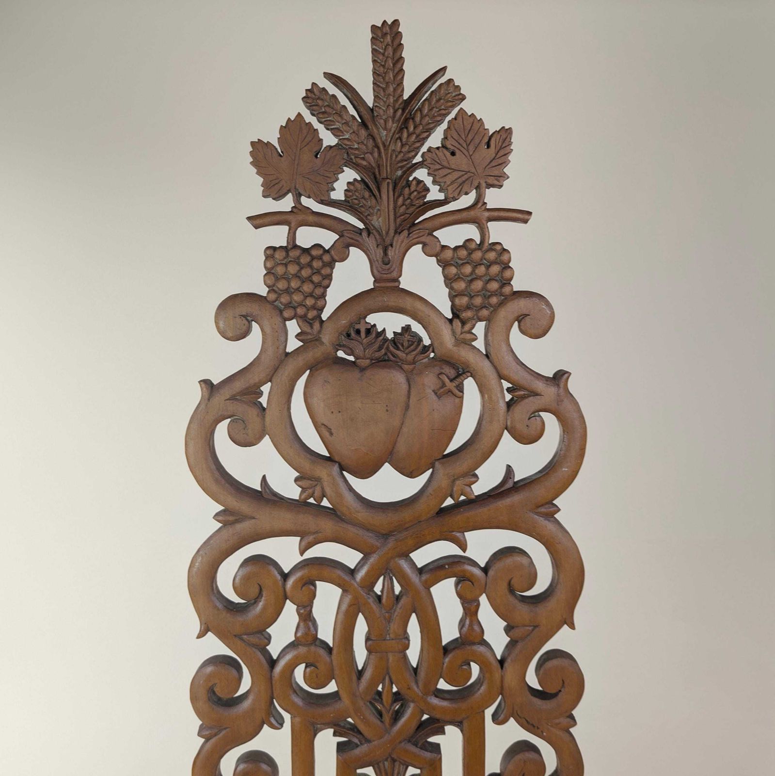 Carved Wood Religious Altar Fragment, 19th Century French Catholic Church Pediment, Sacred Heart Eucharist Wheat Grapes Plaque photo Home Decor