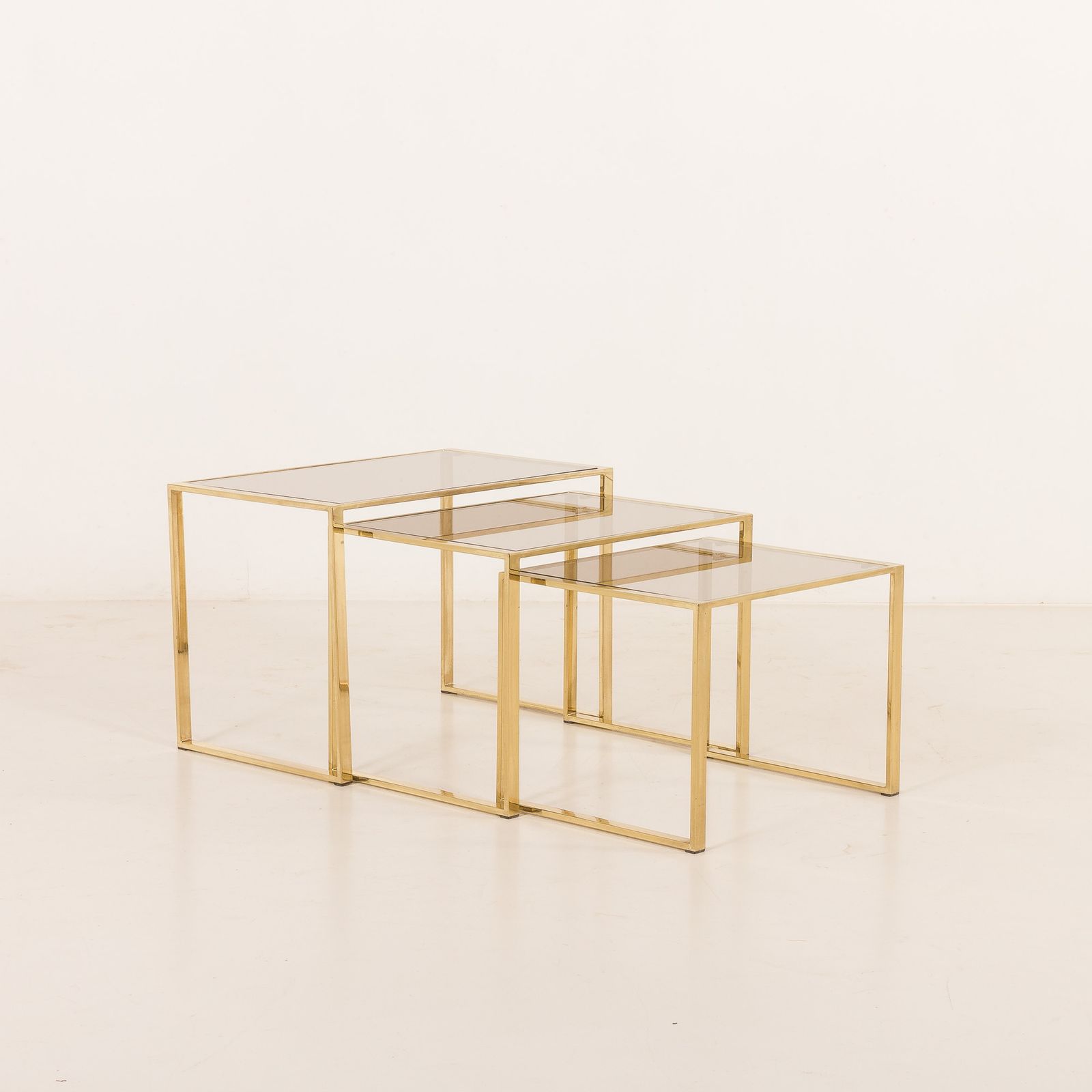 Set Of Three Brass Nesting Tables In The Style Of Romeo Rega, Italy, 1970s photo for sale