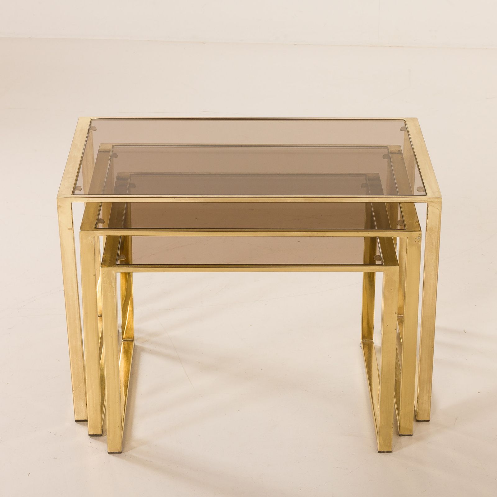 Set Of Three Brass Nesting Tables In The Style Of Romeo Rega, Italy, 1970s photo vintage