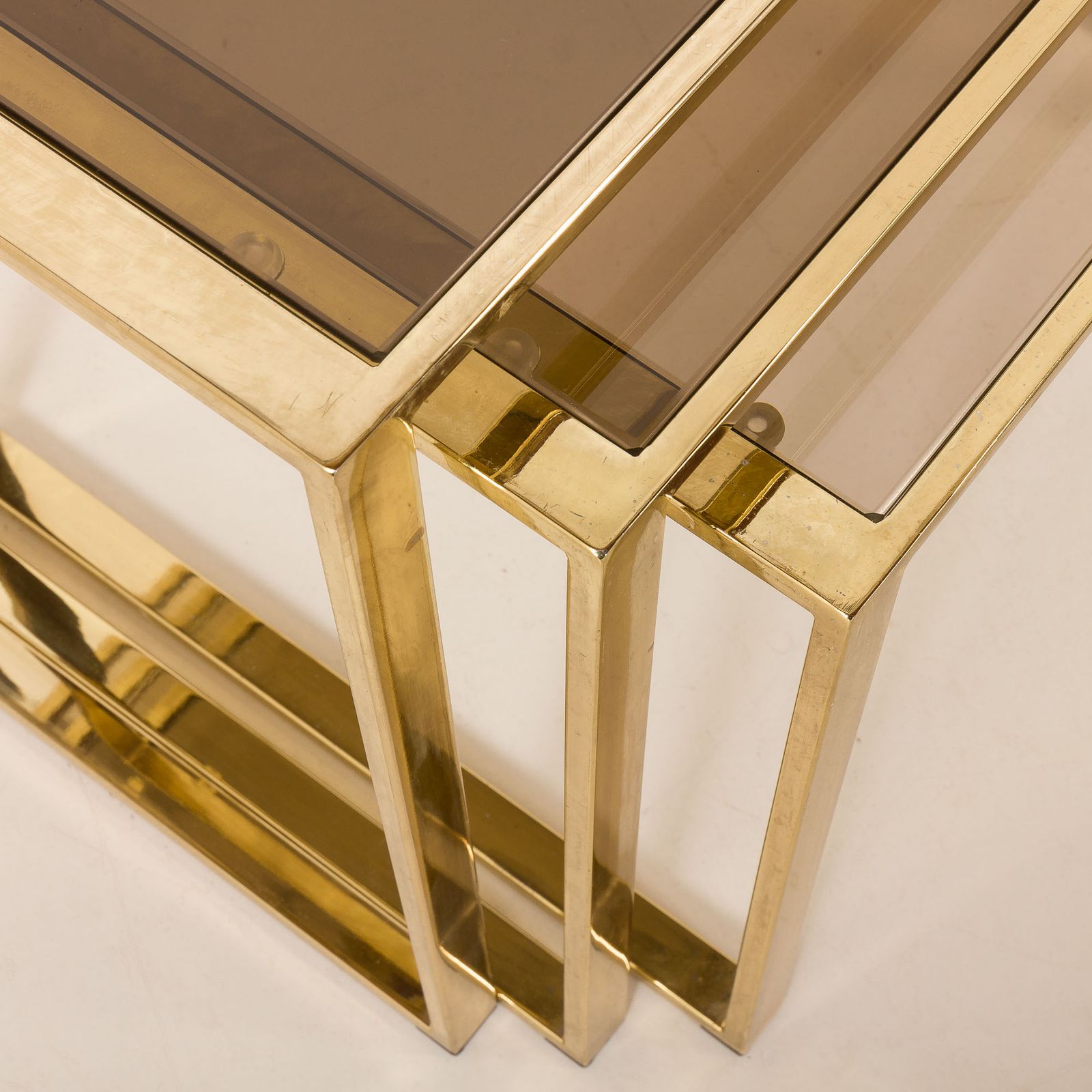 photo for sale Set Of Three Brass Nesting Tables In The Style Of Romeo Rega, Italy, 1970s