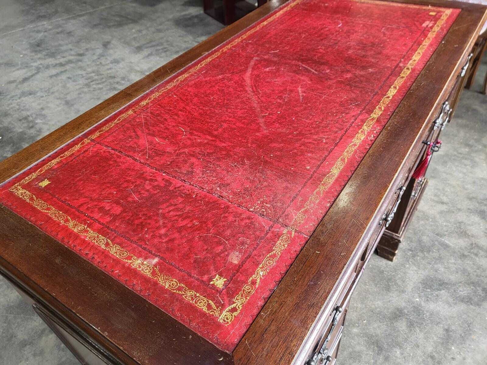 Antique Repro Shabby Small Twin Pedestal Desk Leather Top photo 245.0