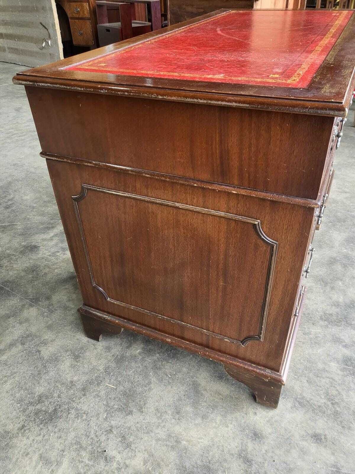 Antique Repro Shabby Small Twin Pedestal Desk Leather Top photo vinterior
