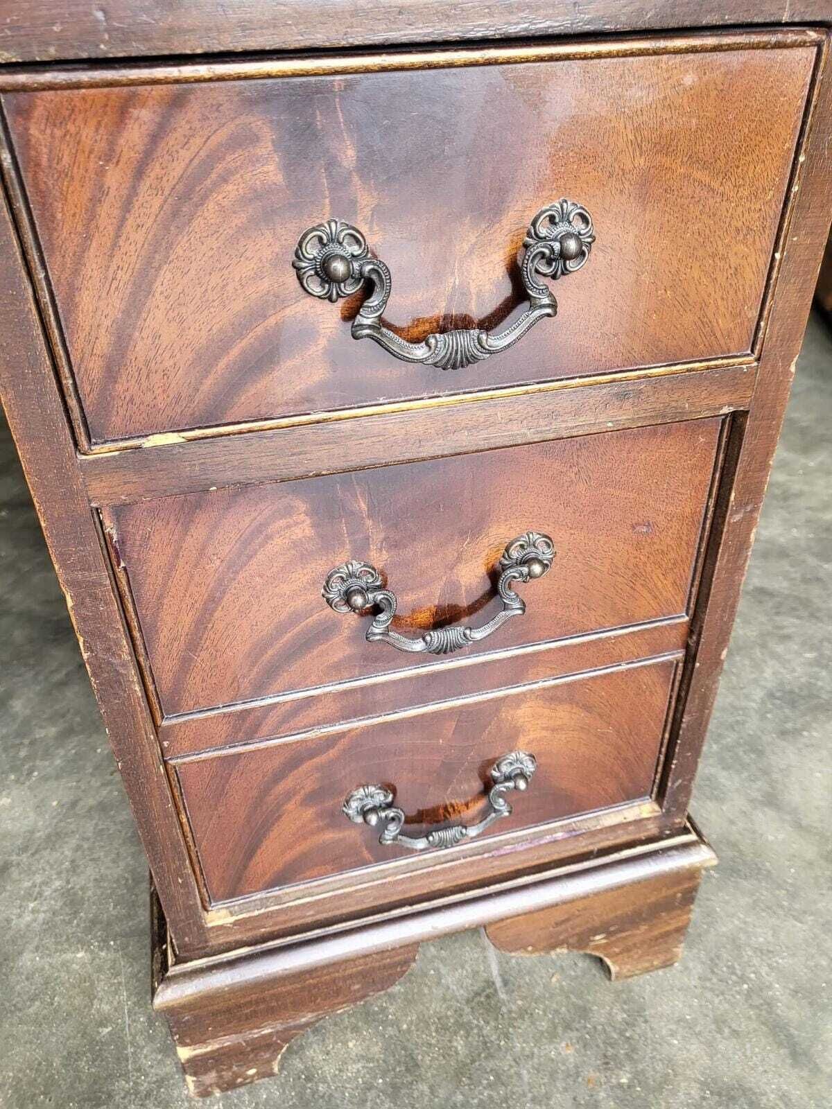 photo vinterior Antique Repro Shabby Small Twin Pedestal Desk Leather Top