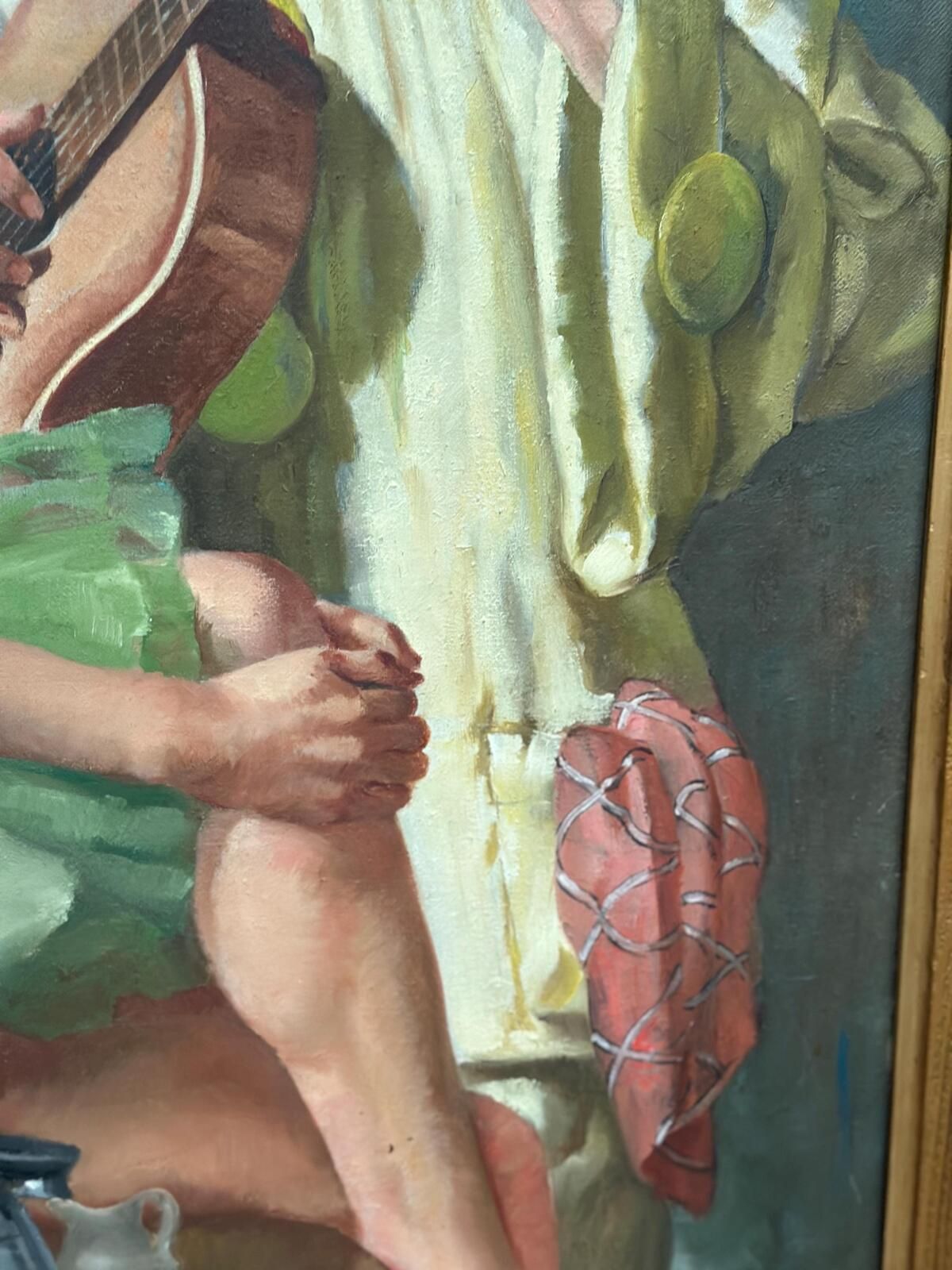 Original Early Century French Oil On Canvas – “Woman And Clown” By Philippe De Rougemont – Vintage & Framed – 82 × 70 Cm (32.3" × 27.6" photo vintage