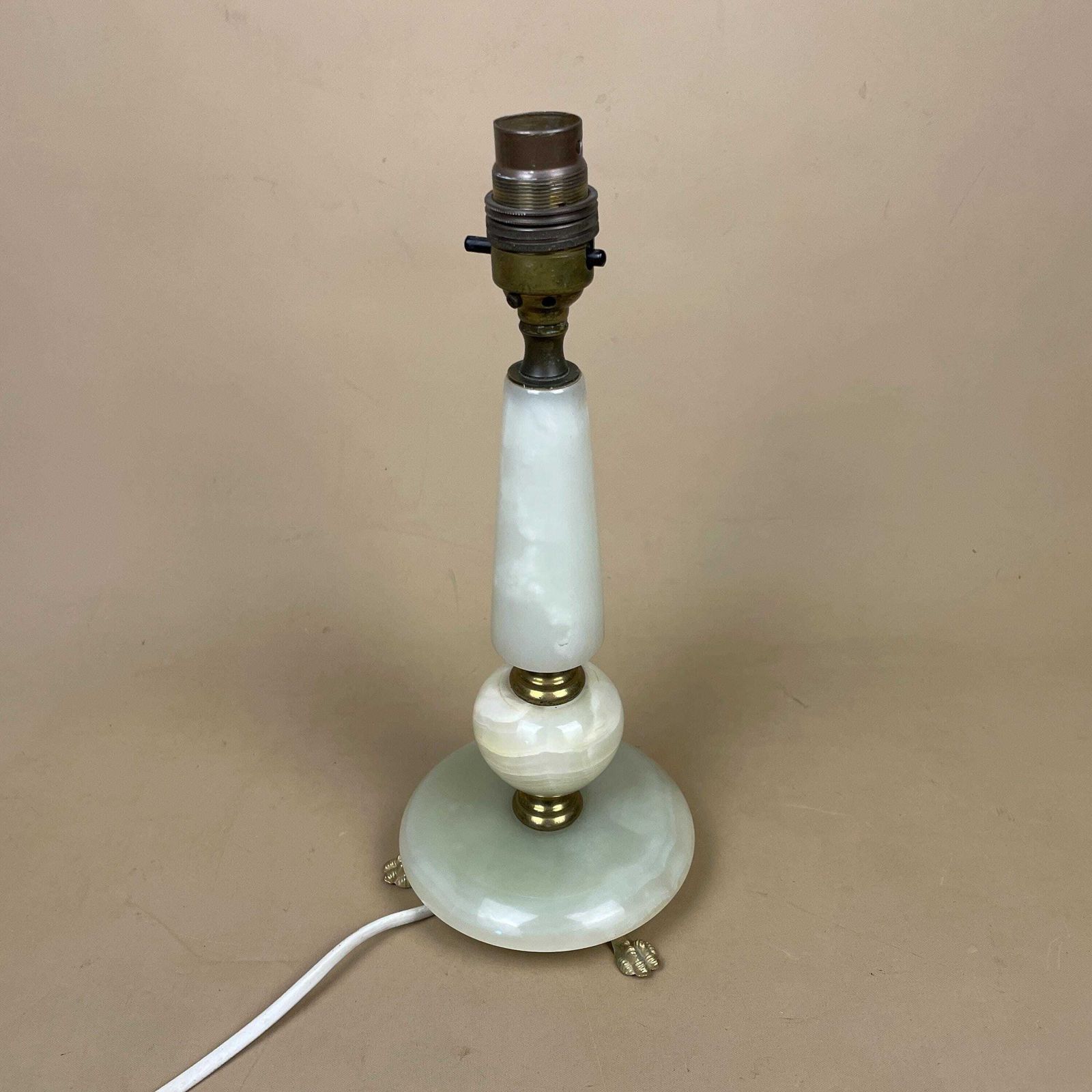 Green Onyx Marble Lamp Light Bedside Brass Gold Metal Ornate Round Base Marbled Pattern Classic Column Natural Stone Antique Vintage Side photo Lighting
