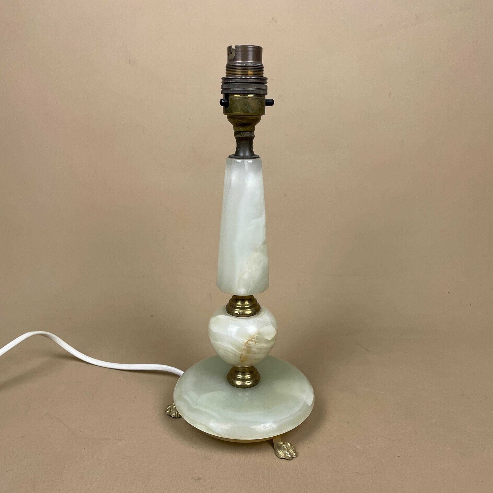 Green Onyx Marble Lamp Light Bedside Brass Gold Metal Ornate Round Base Marbled Pattern Classic Column Natural Stone Antique Vintage Side photo 79.0