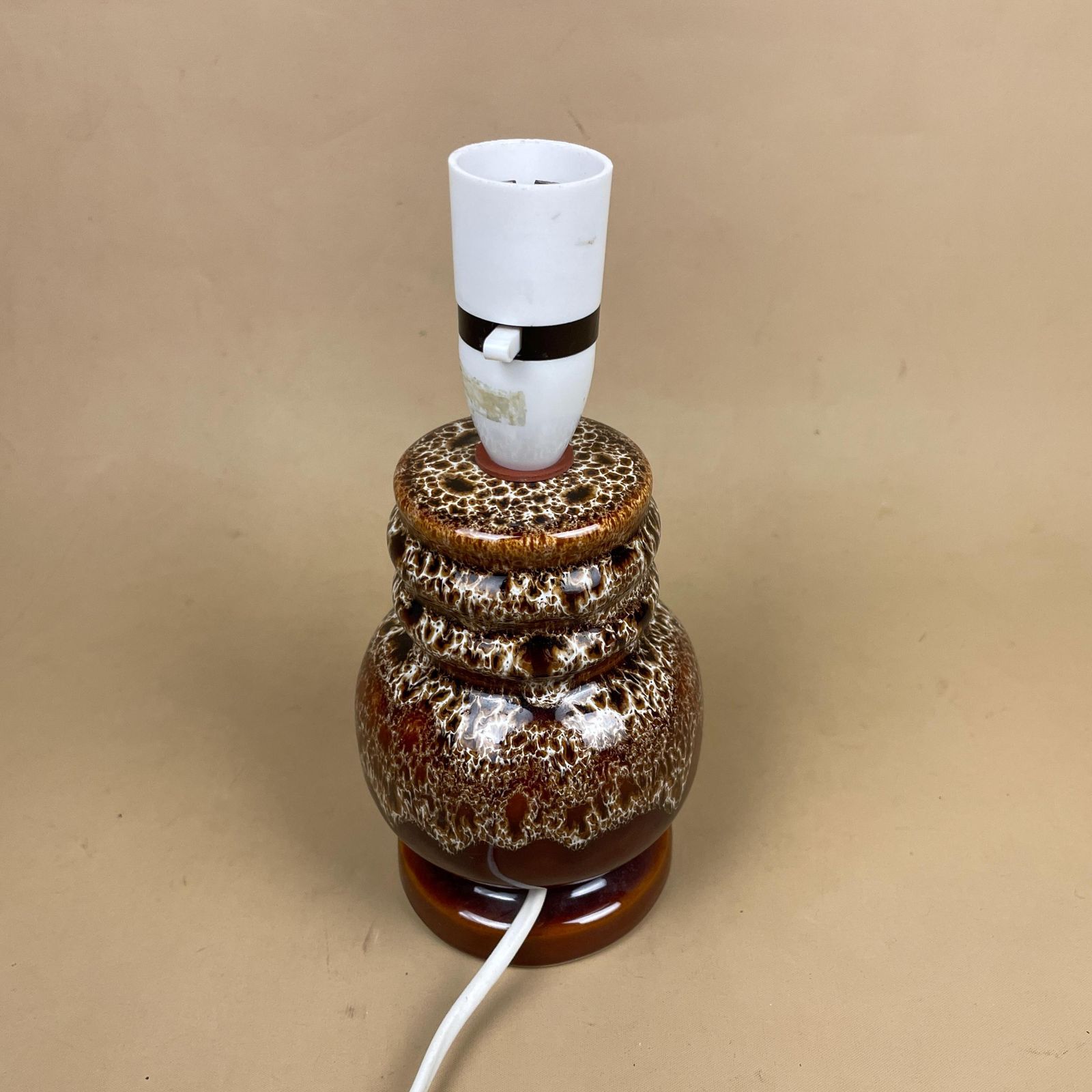 Vintage Ceramic Patterned Brown Studio Pottery Lamp Bedside Table Light Handle Vase Retro Cottage Natural Antique Pattern Handmade Marbled photo for sale