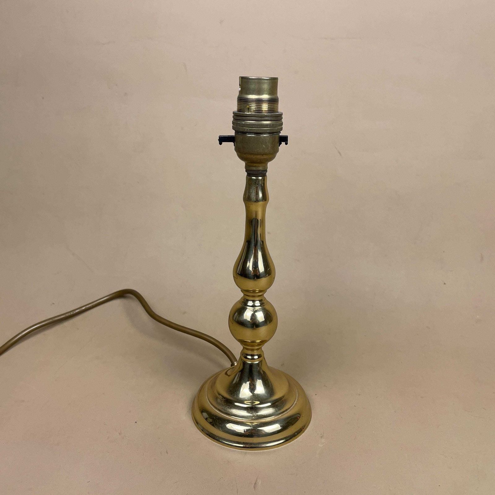 Gold Brass Metal Lamp Light Bedside Side Table Desk Column Pillar Ornate Round Base Cottage Antique Vintage Classic Candle photo for sale