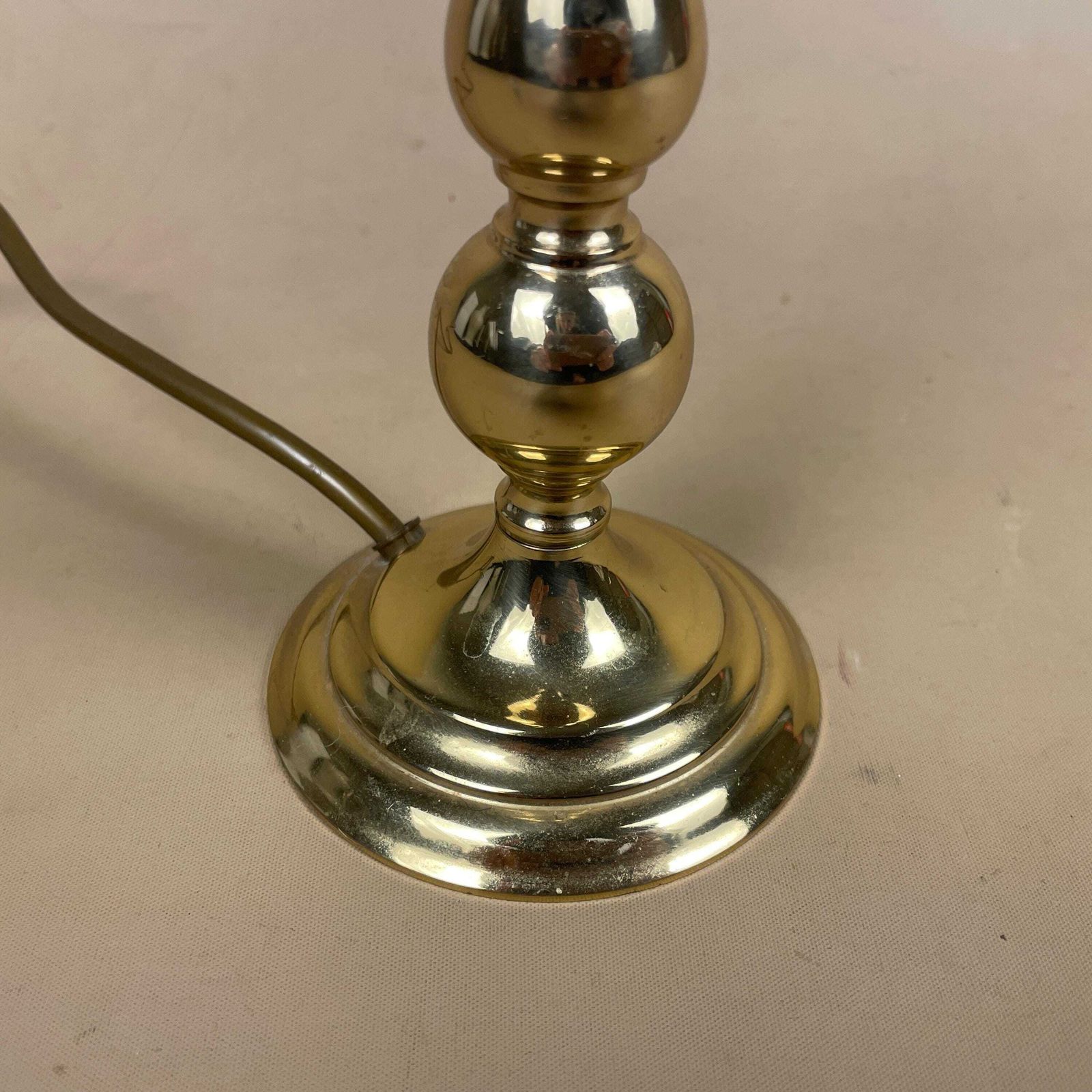 Gold Brass Metal Lamp Light Bedside Side Table Desk Column Pillar Ornate Round Base Cottage Antique Vintage Classic Candle photo 50.0