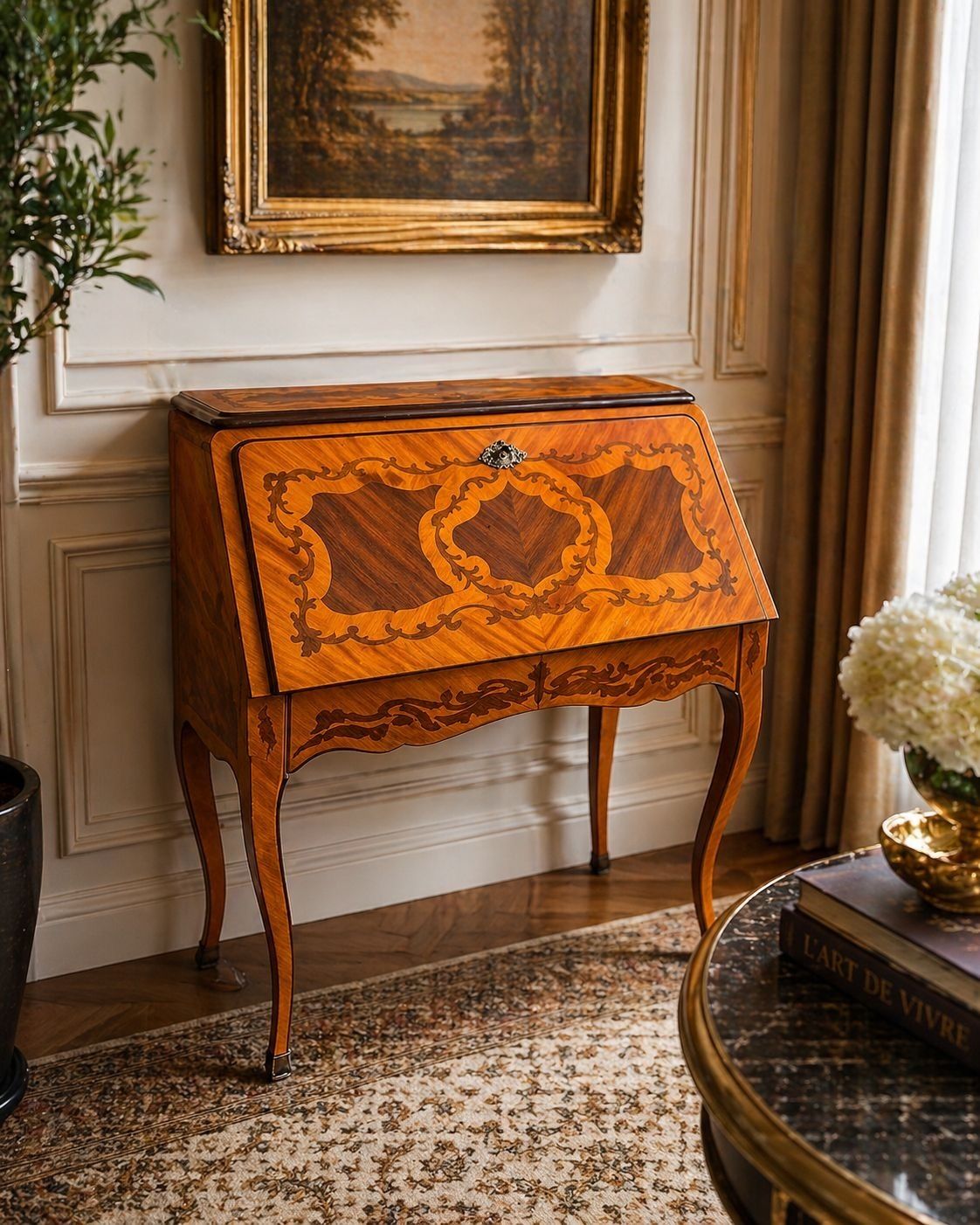 French Louis XV Style Marquetry Secretary/Desk ("Bonheur Du Jour")