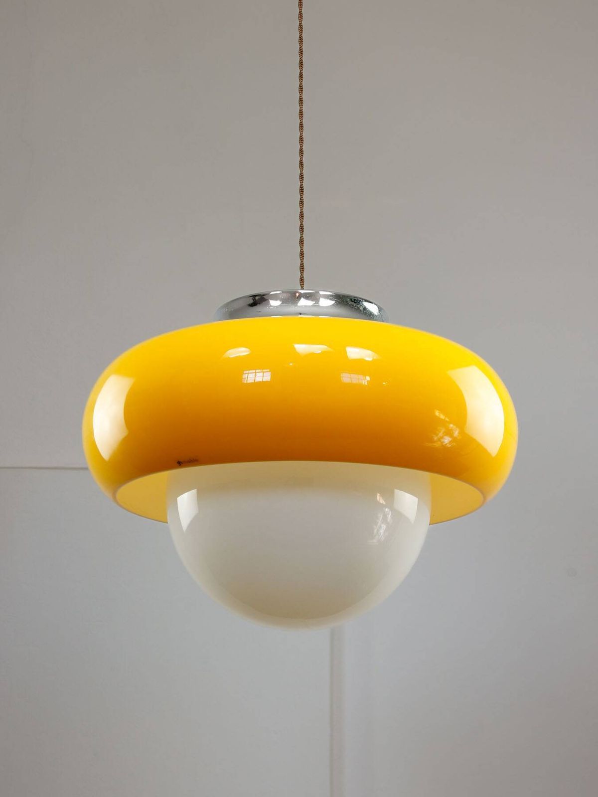 photo for sale Large Space Age Model Best Hanglamp van Guzzini in geel, jaren 1970