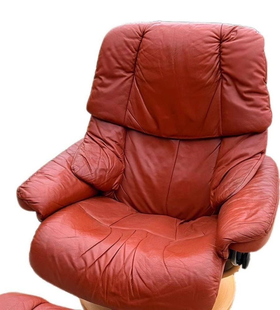 Stressless By Ekornes Reno Model Leather Recliner With Footrest Cognac Brown photo for sale
