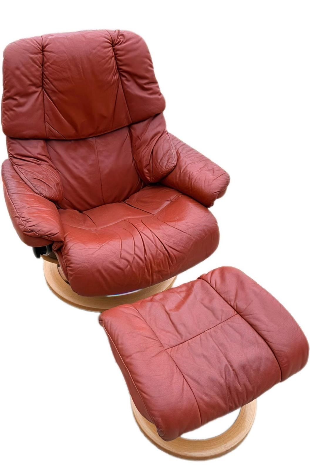 Stressless By Ekornes Reno Model Leather Recliner With Footrest Cognac Brown photo 461.0