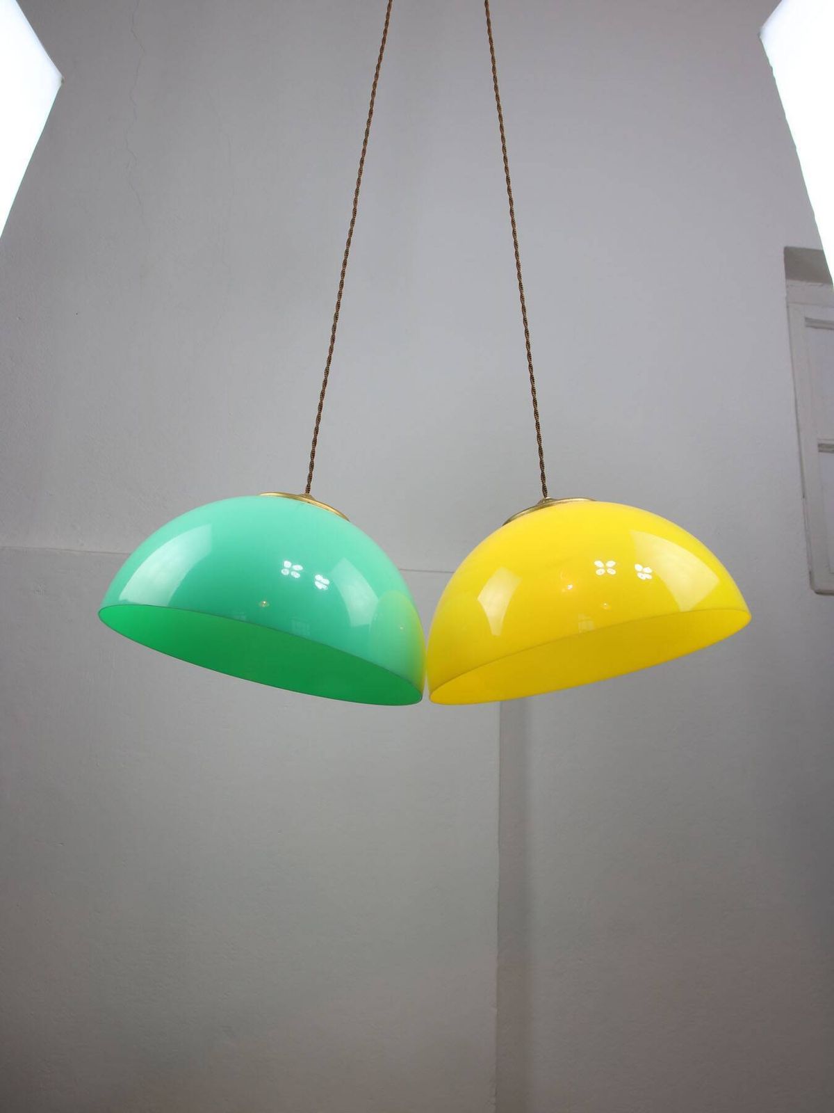 Vintage Italian Brass And Yellow Plexiglas Pendant Lamp photo vintage