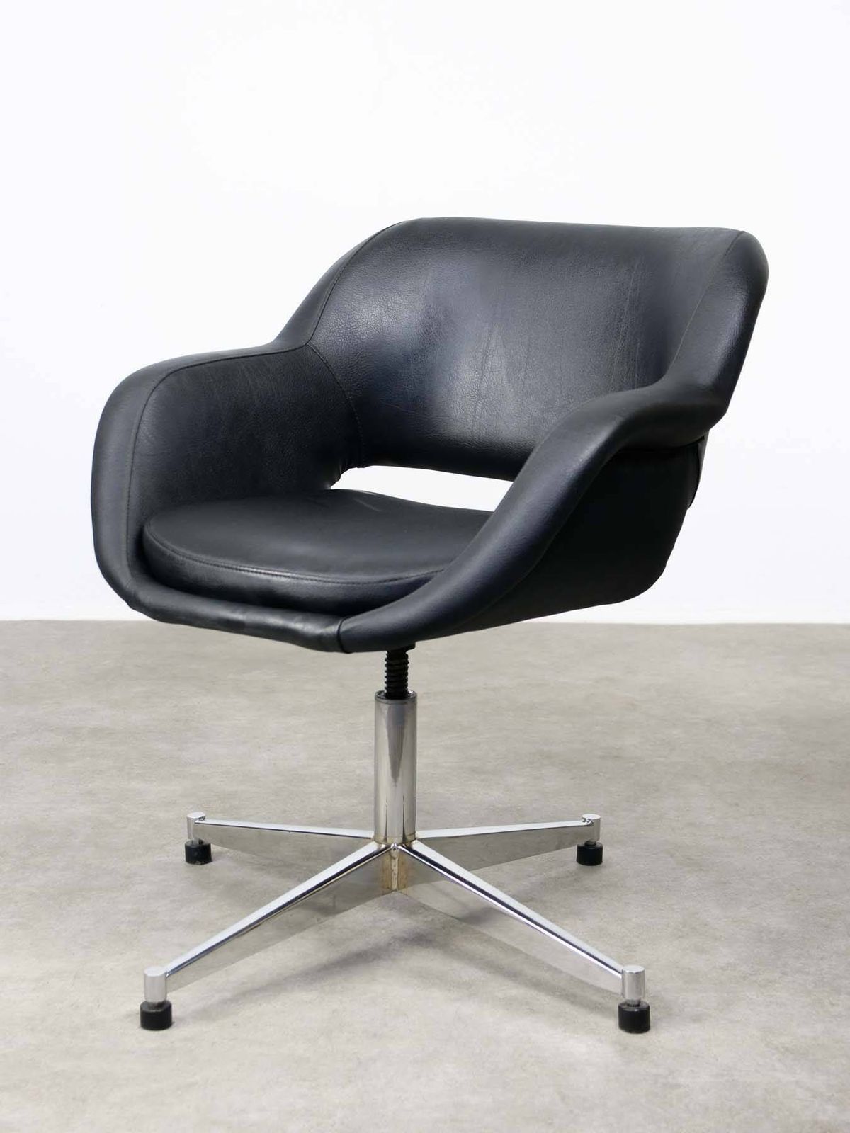 Vintage Italian Black Leatherette And Chrome Swivel Chair photo furniture