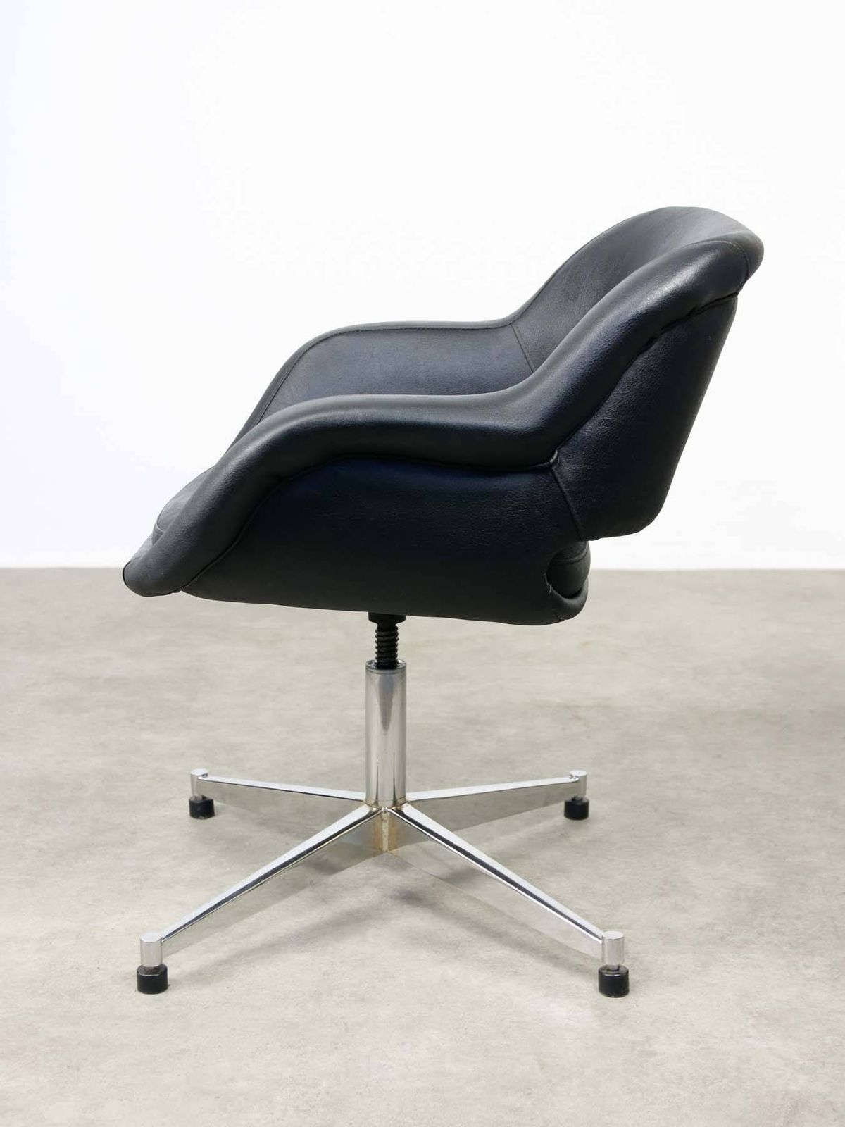 Vintage Italian Black Leatherette And Chrome Swivel Chair photo for sale