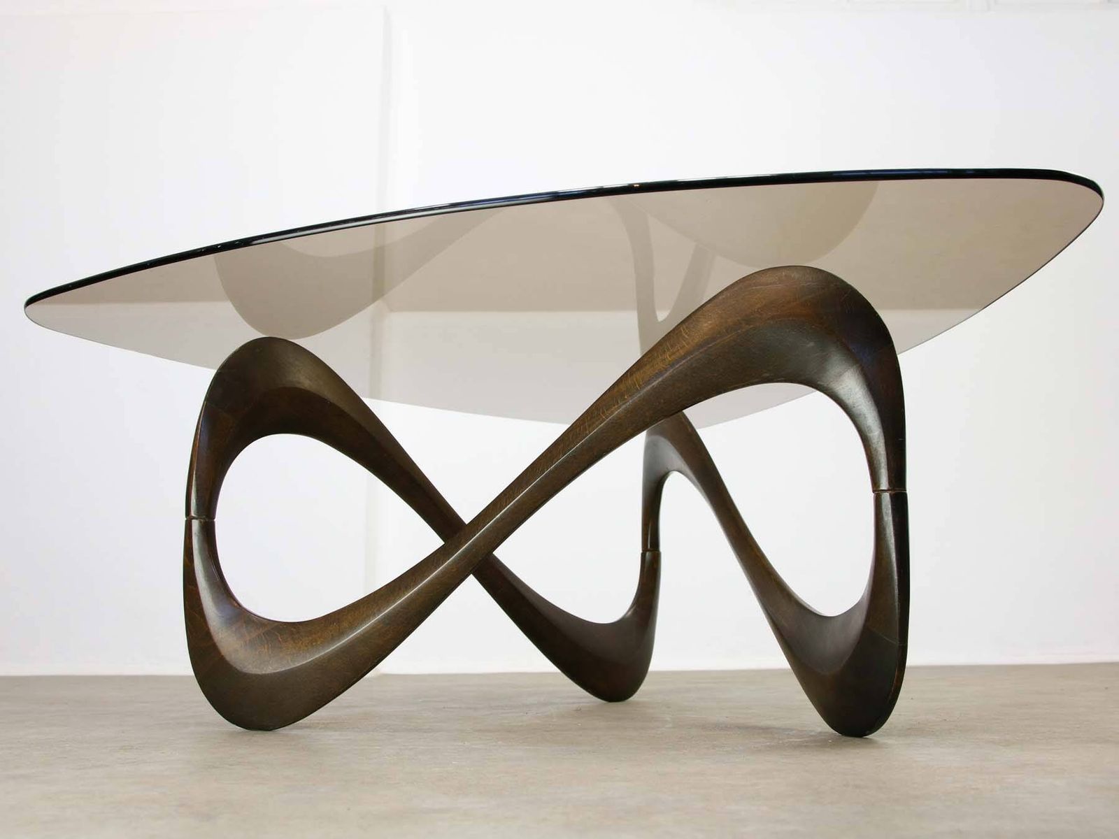 Italian Organic "Snake" Wooden And Smoked Glass Coffee Table, 1960s photo 1735.0