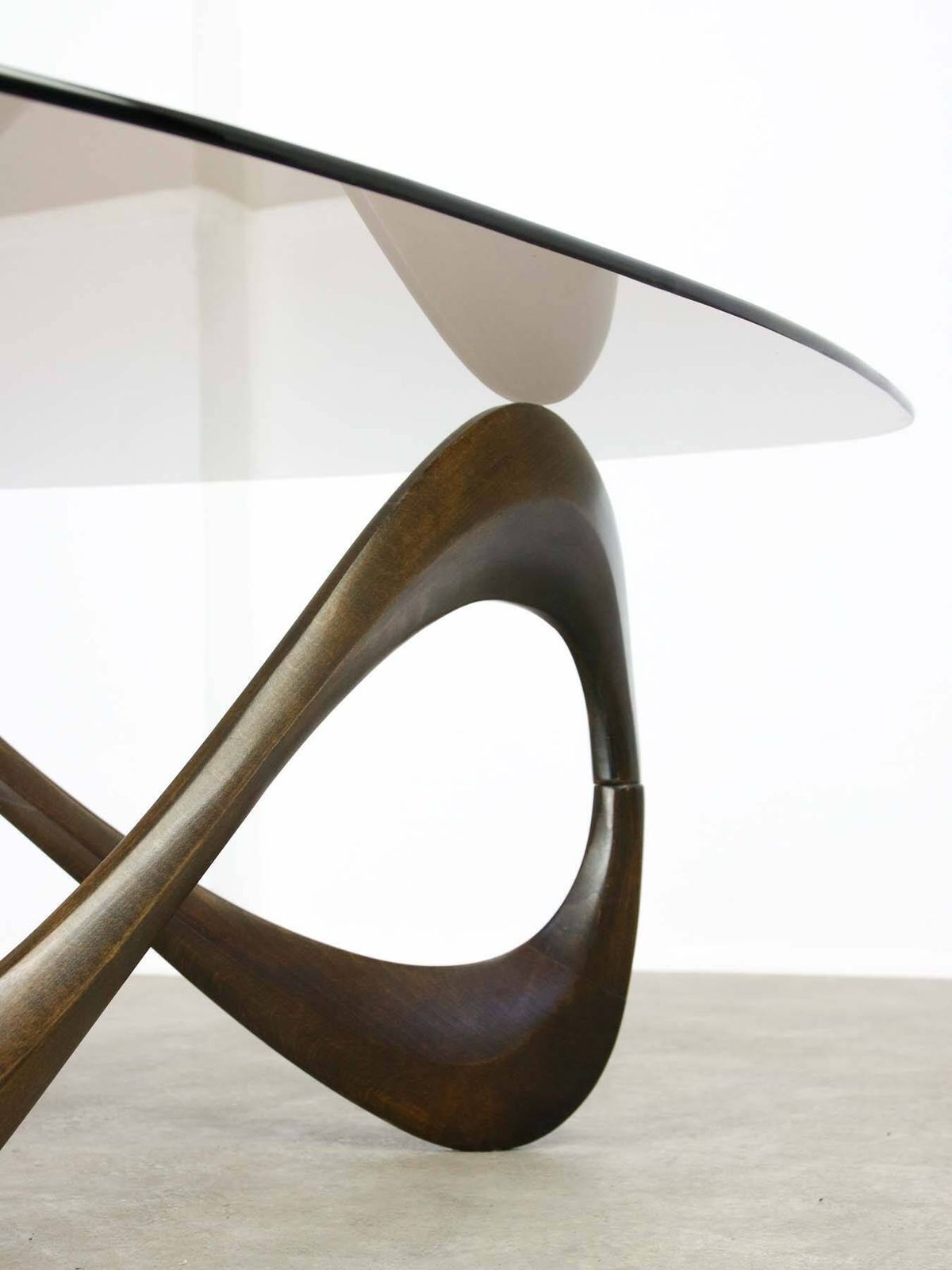 Italian Organic "Snake" Wooden And Smoked Glass Coffee Table, 1960s photo vinterior