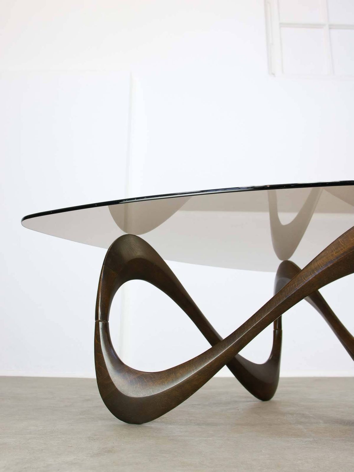 1735.0 Italian Organic "Snake" Wooden And Smoked Glass Coffee Table, 1960s photo