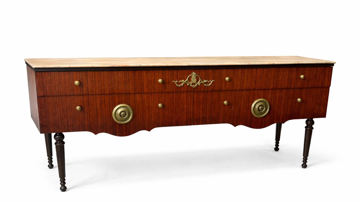 Mid Century Italian Sideboard / Chest Of Drawers With Marble Top