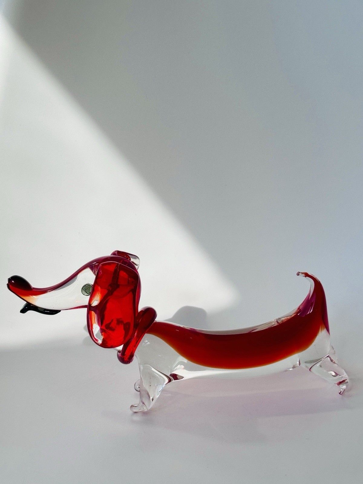 Vintage Murano Dachshund Dog Sculpture In Red & Clear Sommerso Glass photo vintage