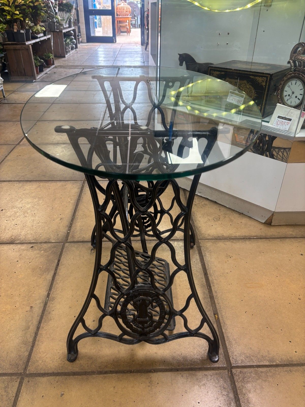 Antique Cast Iron Singer Sewing Machine Base With Glass Top Table photo vintage