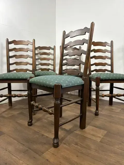 Vintage Oak Set Of Five Ladder Back Dining Chairs photo Furniture